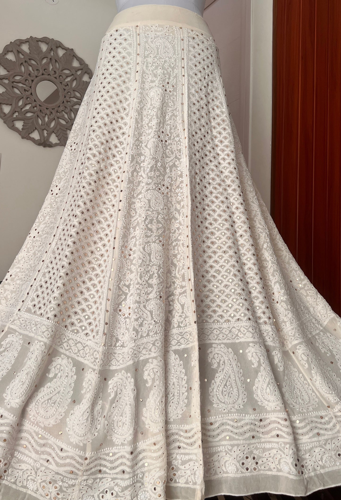 Lehenga Skirt allover Chikankari and mukaish