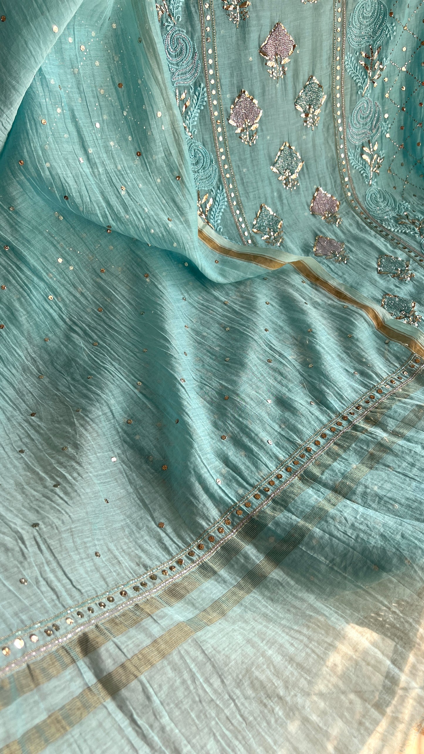 Firozi mukaish and Cut Dana Kurta and Dupatta