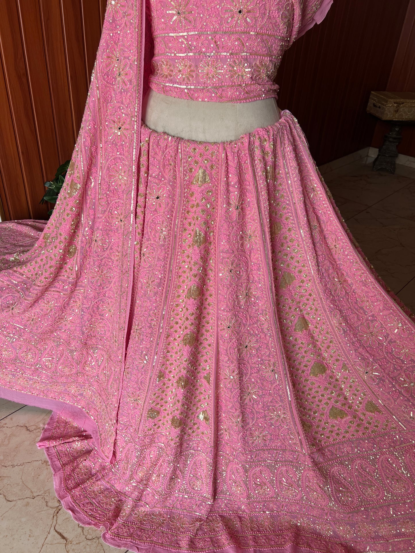Masterpiece Ruhani Pink Chikankari Sequins Wedding Lehenga