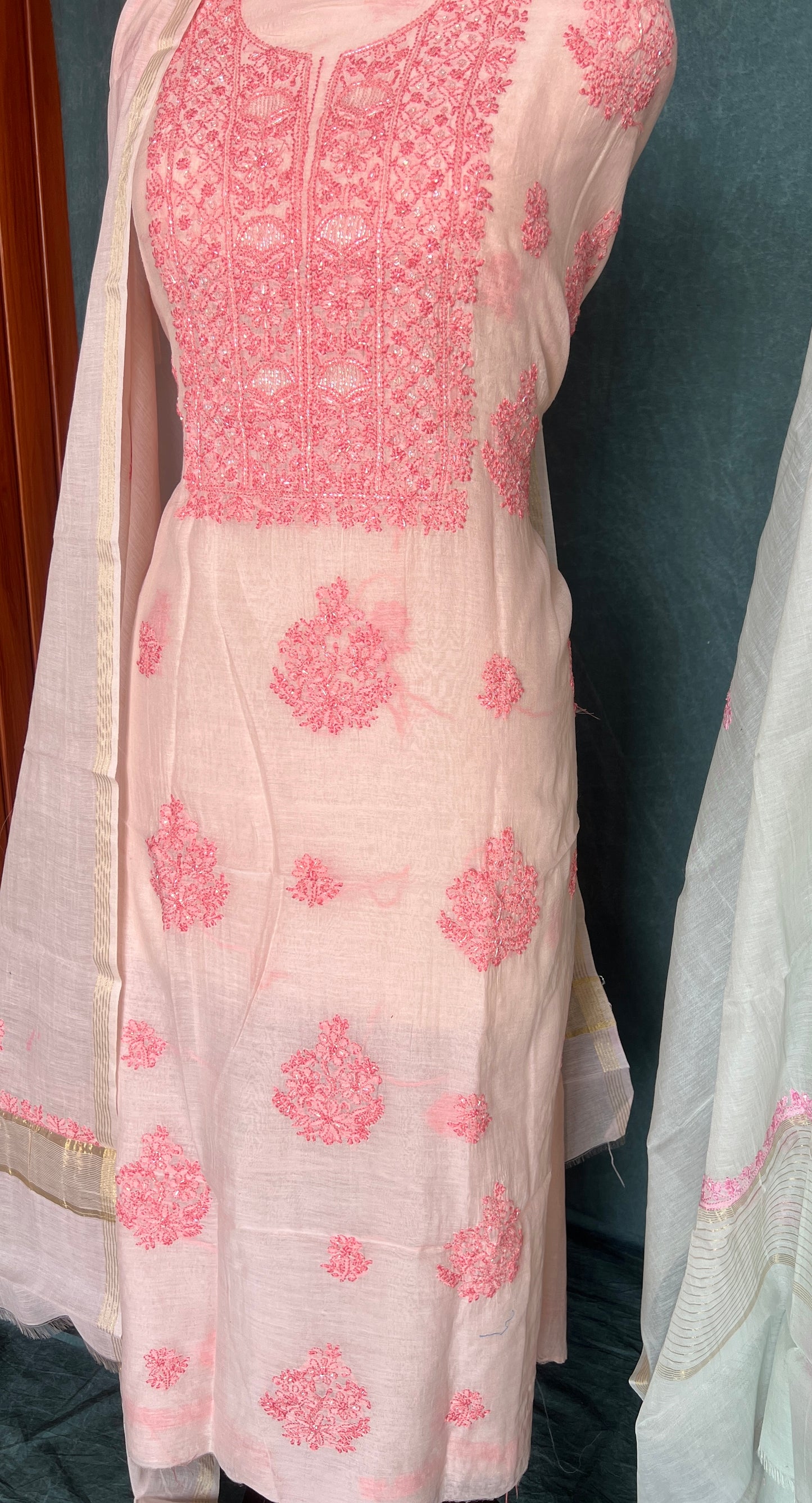 Mul Chanderi Chikankari Kurta and Dupatta Set