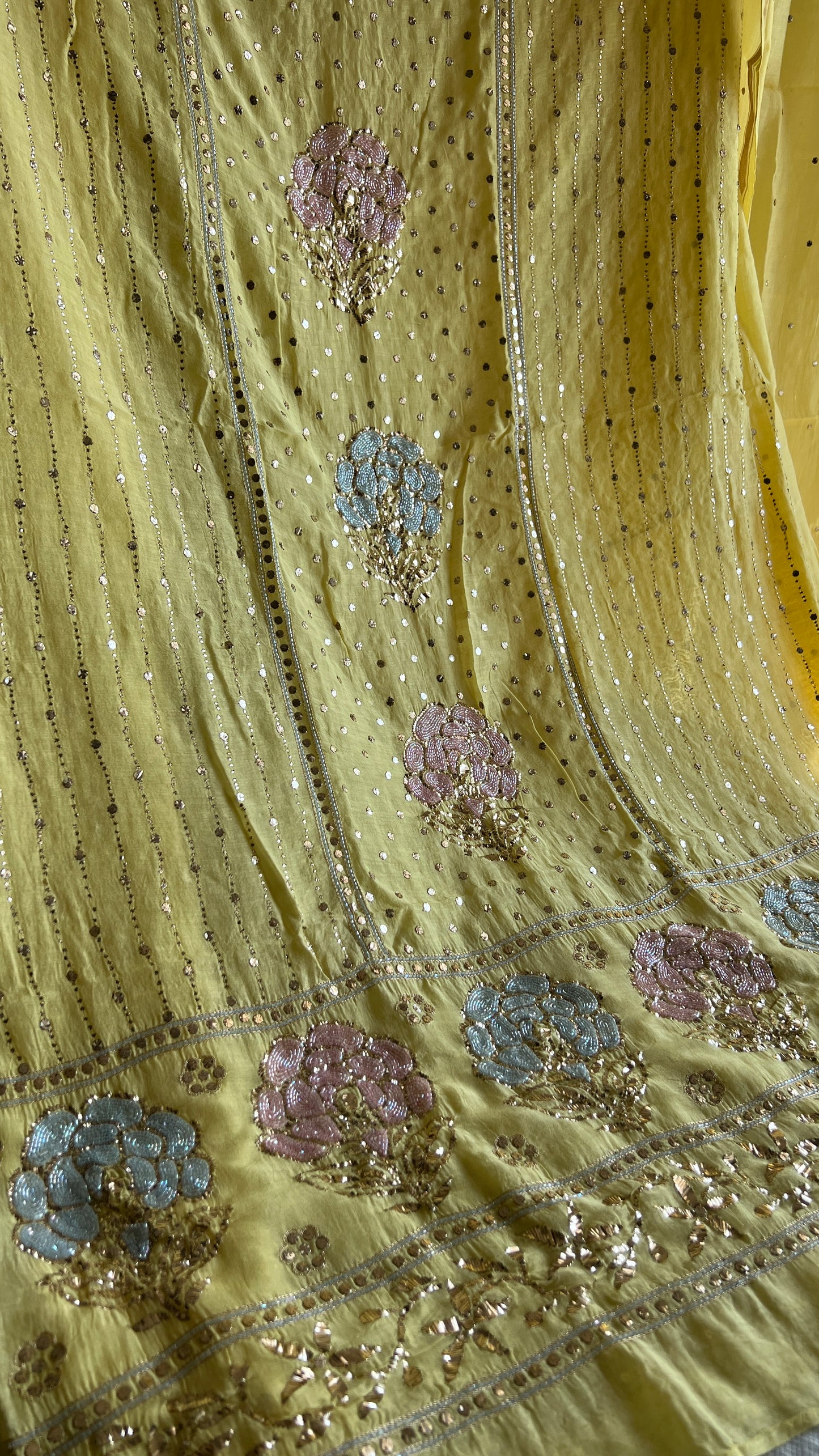 Yellow mukaish and Cut Dana Kurta and Dupatta