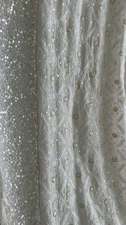 Suhaan Ivory Teen Taar Chikankari Heirloom Saree