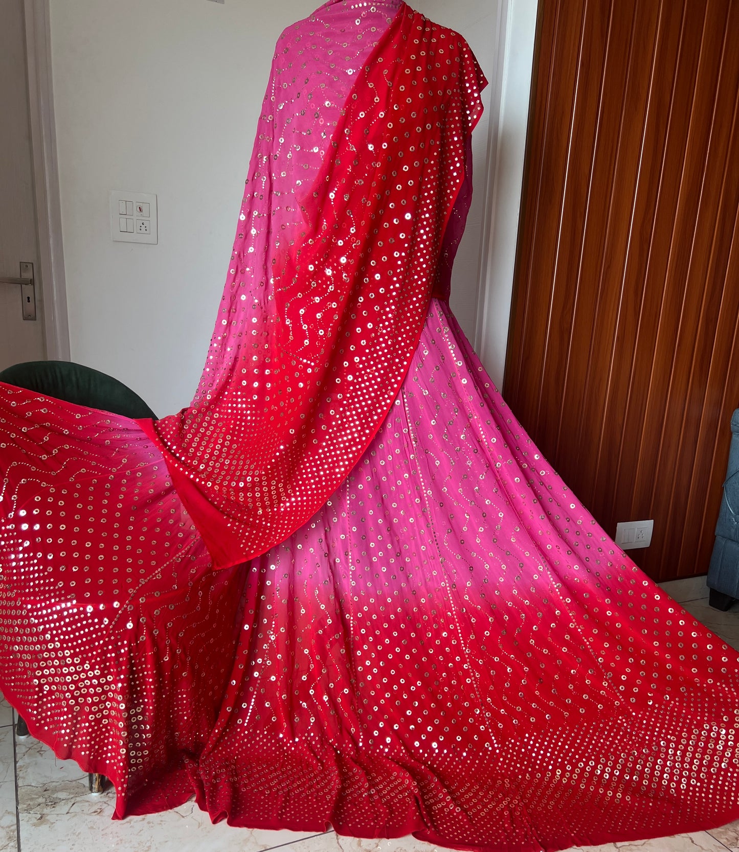 Ombré dyed Heavy Ring Mukaish Lehenga Set