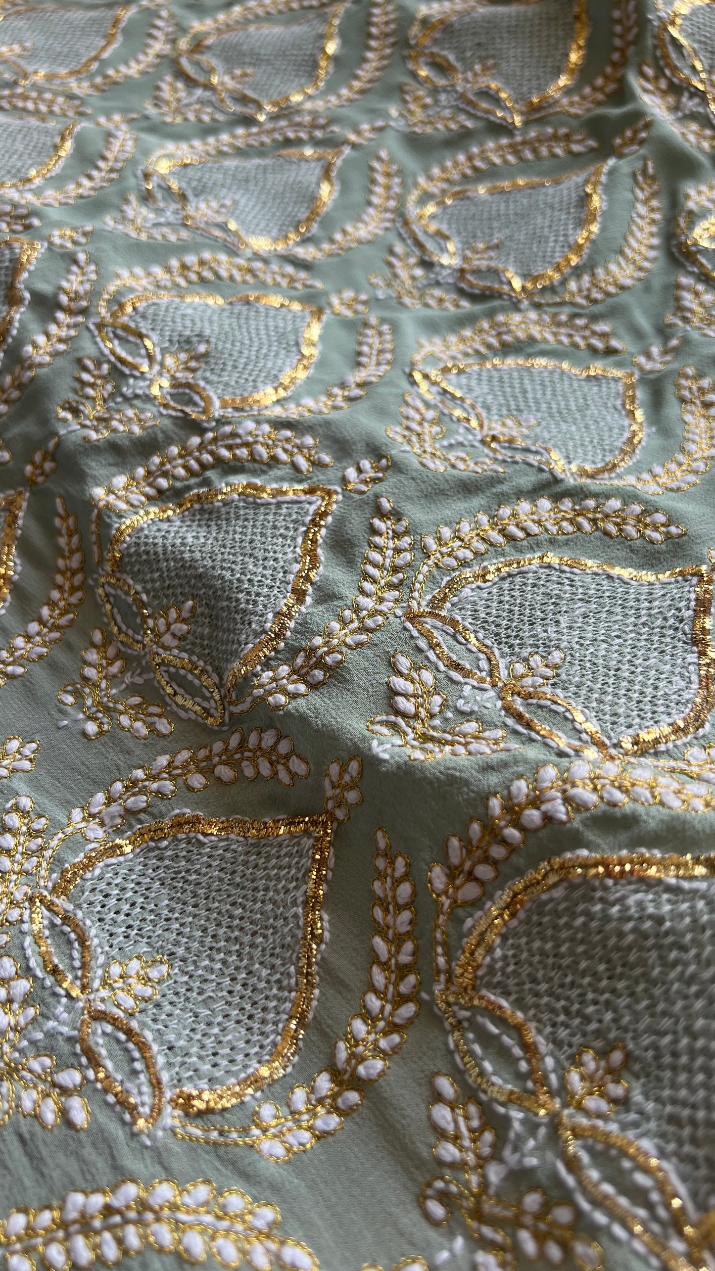 Sage Green Chikankari Pitta kasab work kurta and dupatta