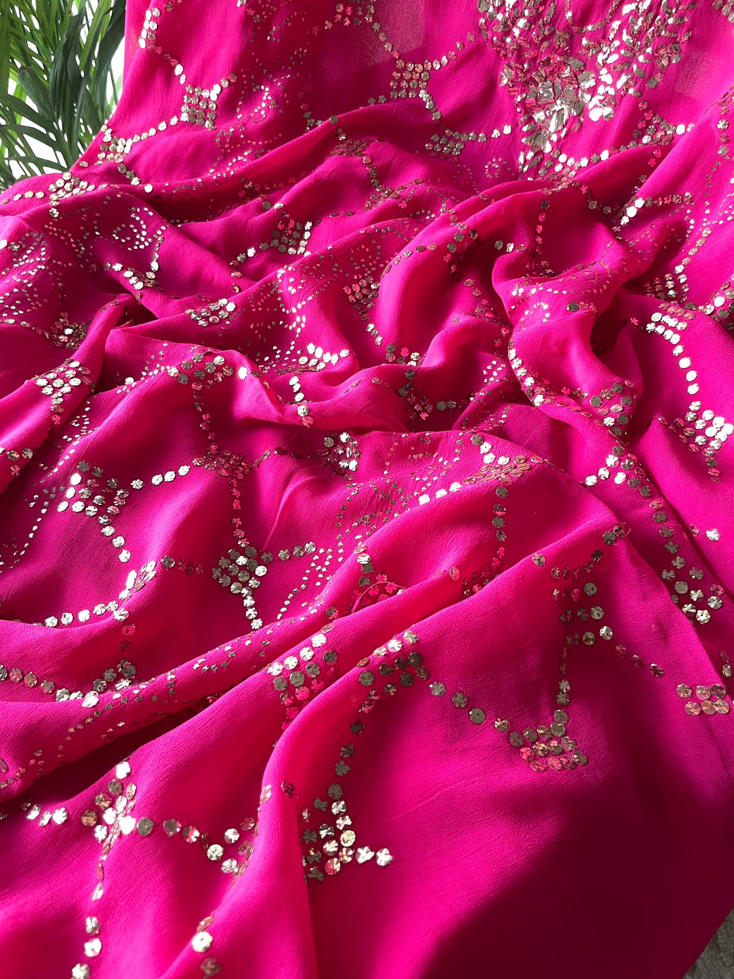 Hot Pink badla and mukaish work Kurta and Dupatta