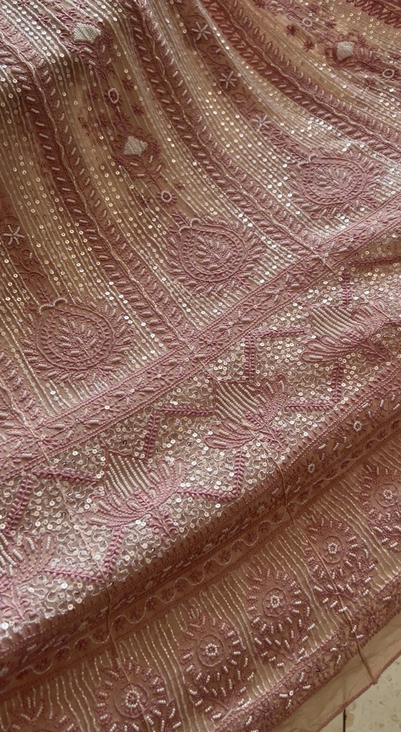 Ruhani Dusty Rose Chikankari sequins and pearl work Anarkali