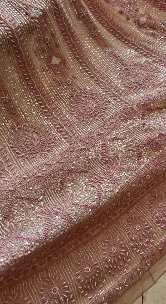 Ruhani Dusty Rose Chikankari sequins and pearl work Anarkali