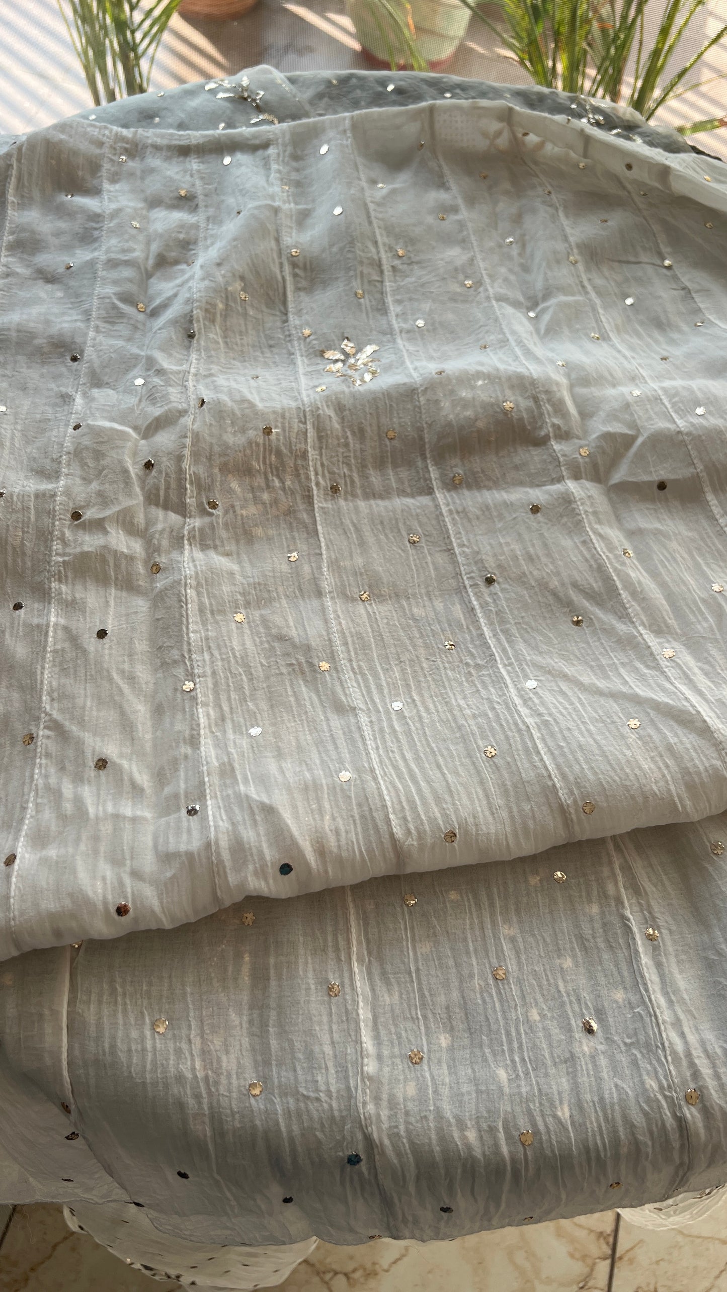 Mul Chanderi Anarkali with Badla and Mukaish work