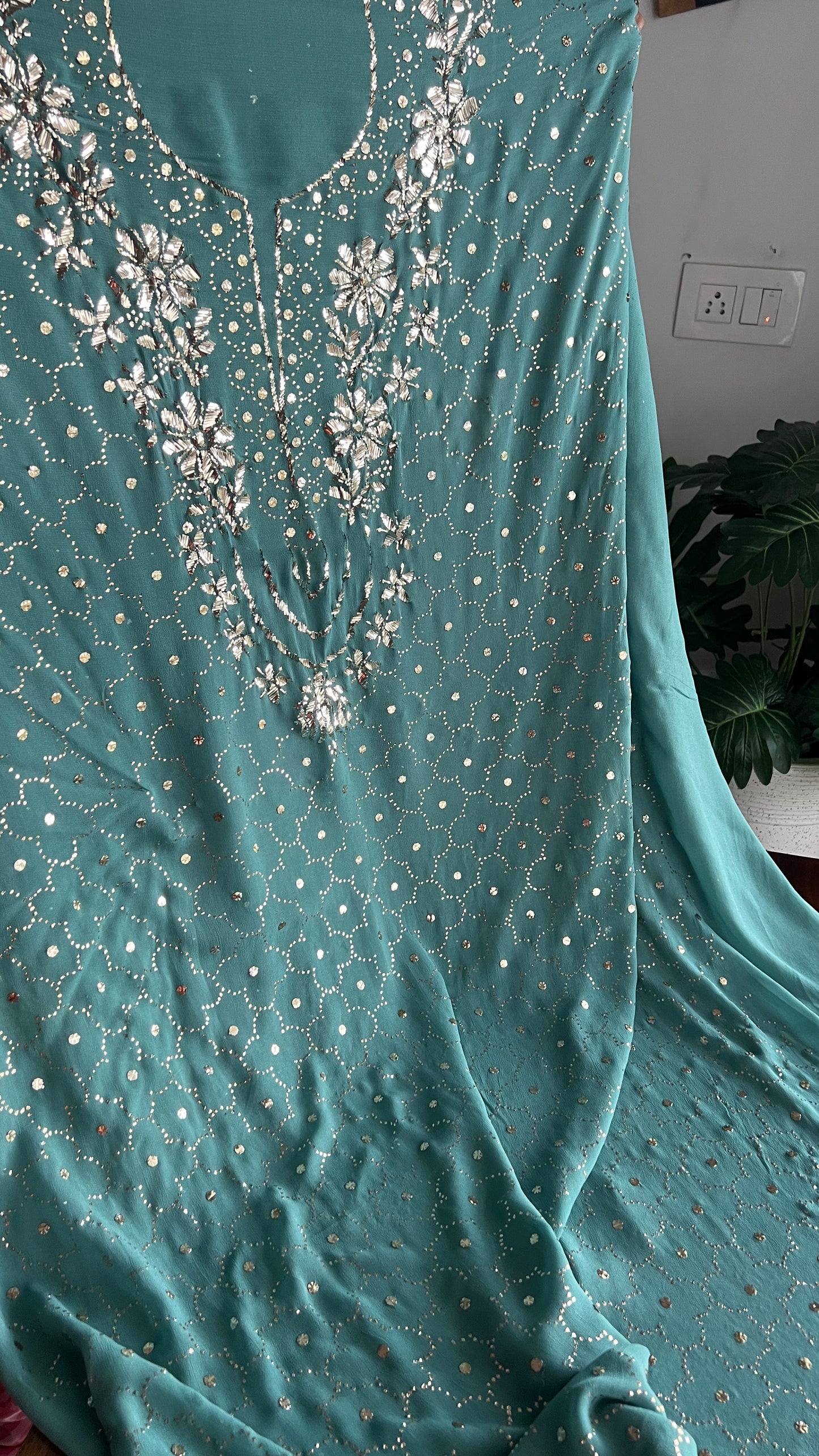Ocean blue badla and mukaish work Kurta and Dupatta