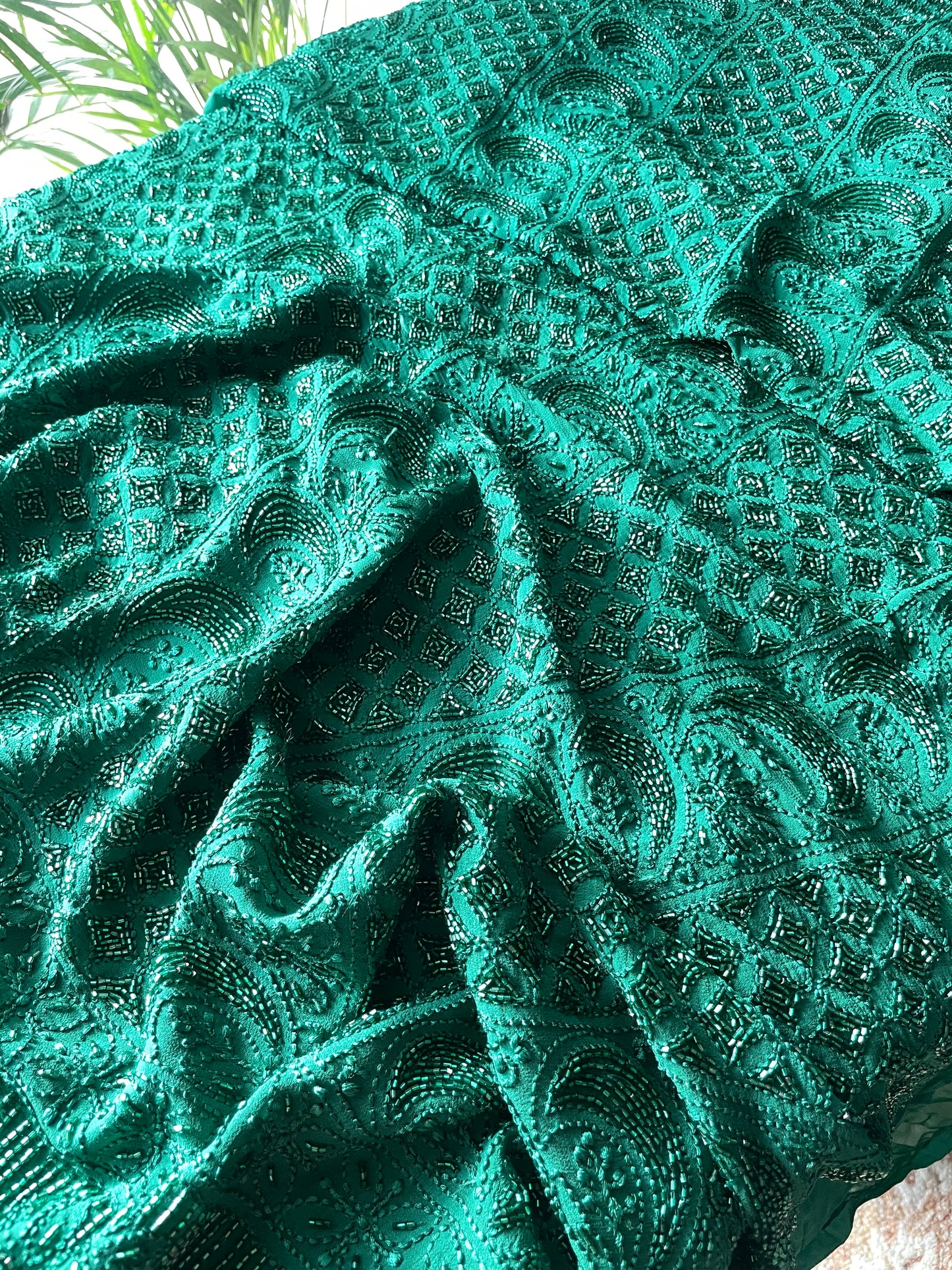 Emerald Green resham Chikankari cut dana sequins work kurta and dupatta