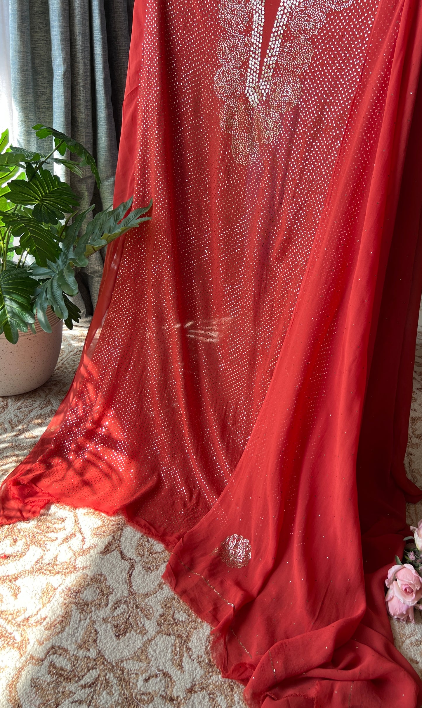 Rust orange bareek mukaish work Kurta and Dupatta