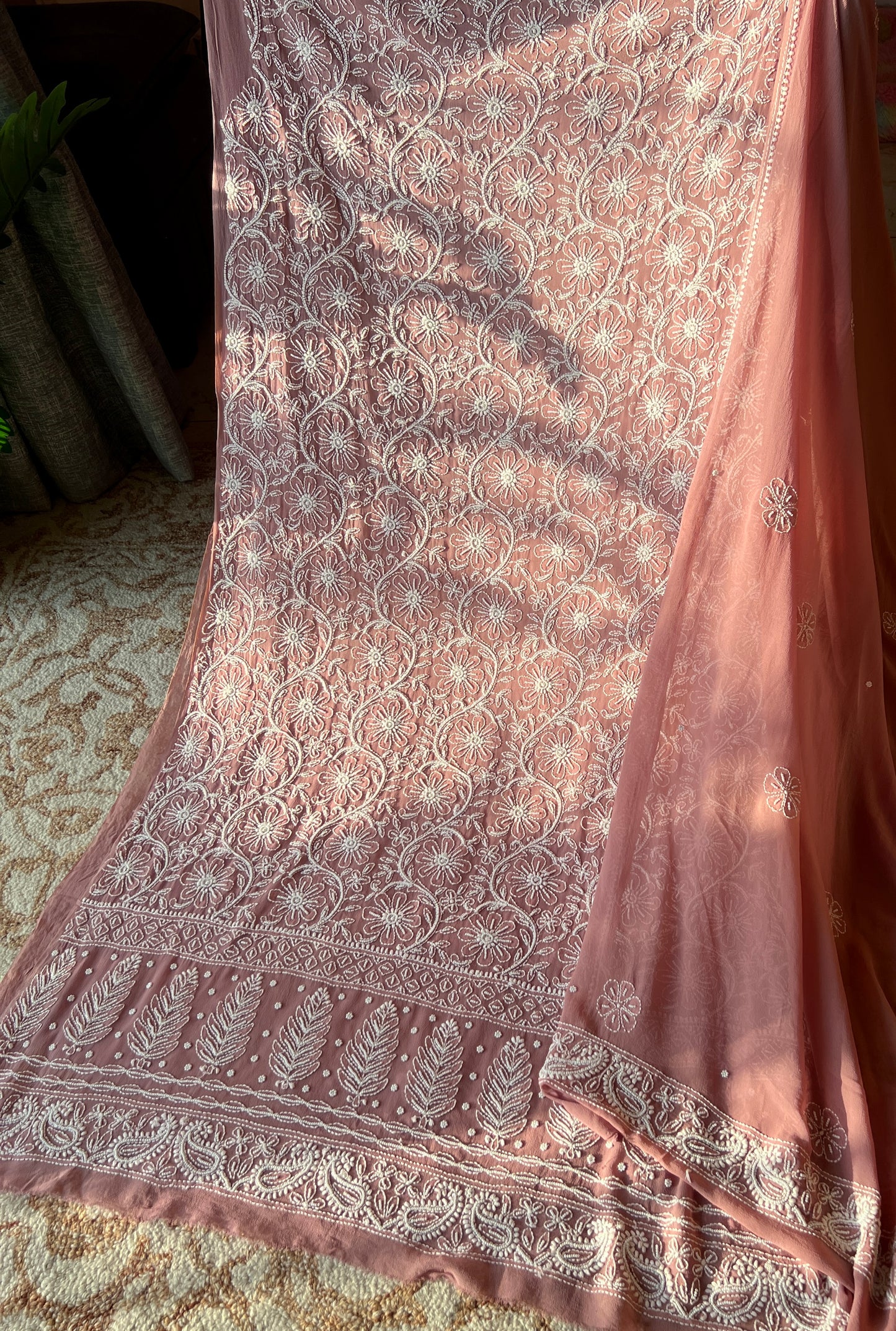 Taupe Brown fine Chikankari and Pearl Embroidered Kurta and Dupatta