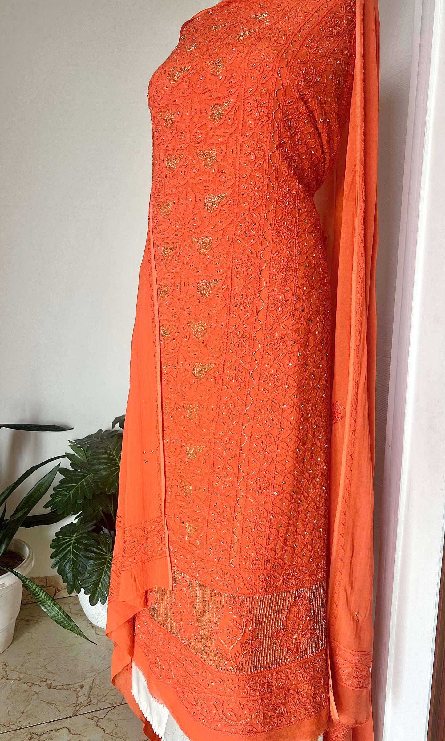 Chikankari golden Cut Dana and aari work Kurta and Dupatta