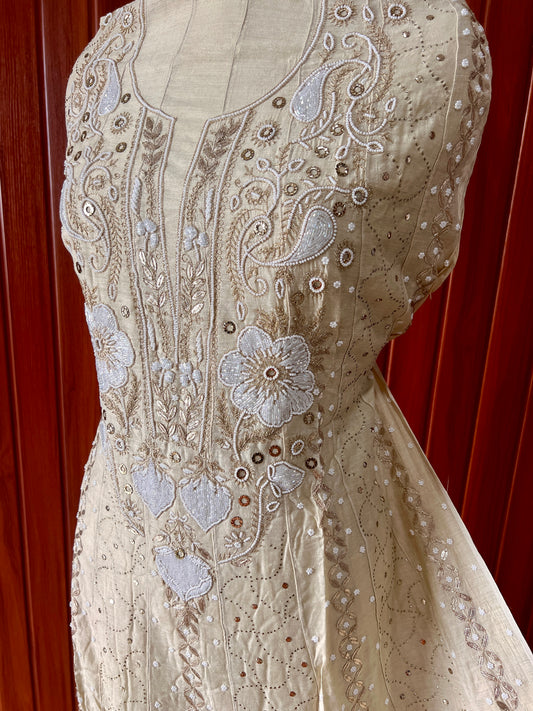 Pure Moonga Silk Anarkali with pearl and Mukaish work