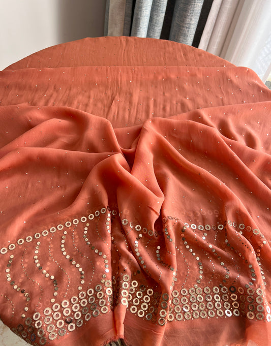 Old Rose Peach designer Mukaish Georgette Anarkali with Dupatta