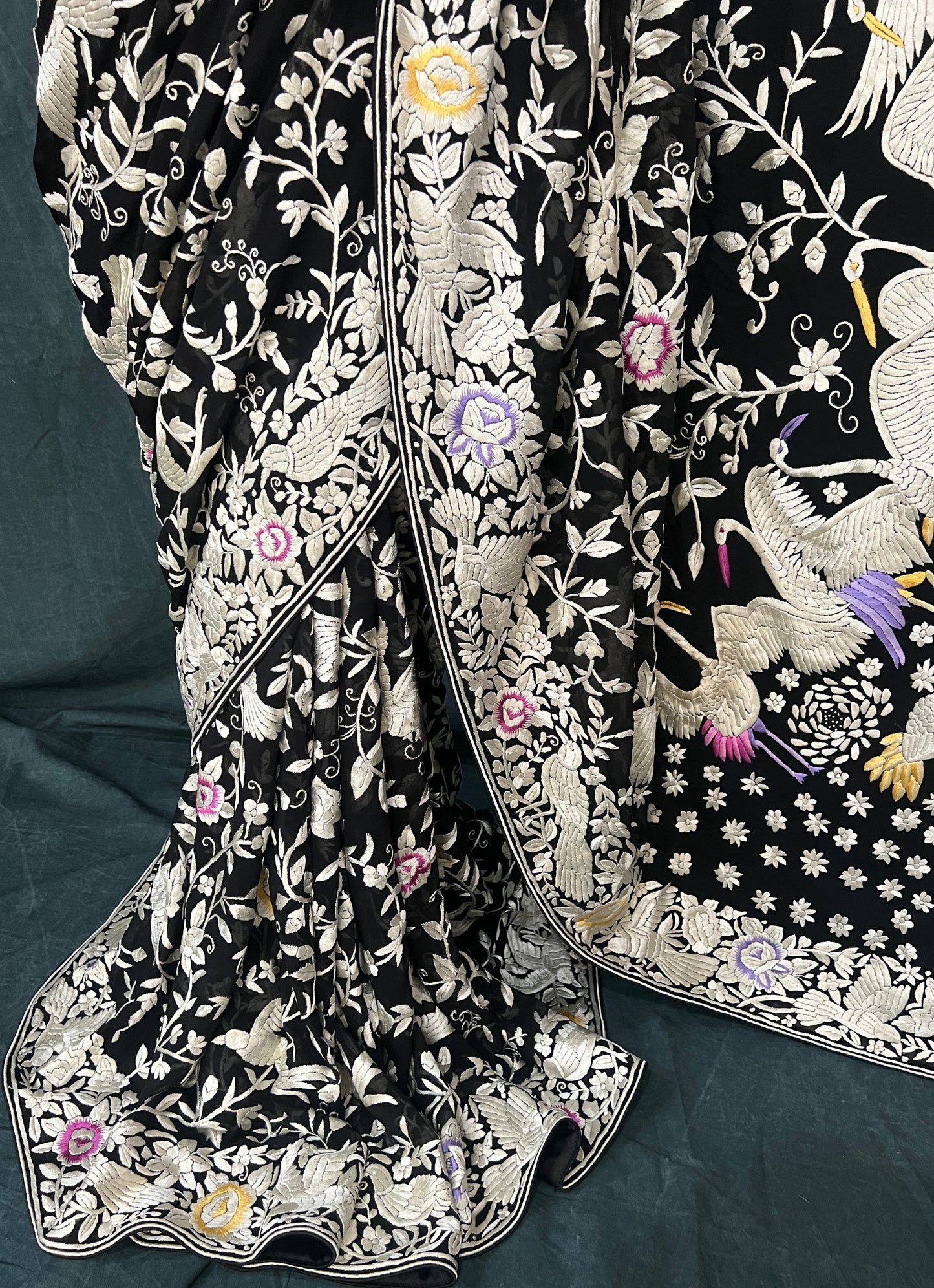 Black Masterpiece Parsi Gara Pure Georgette Saree