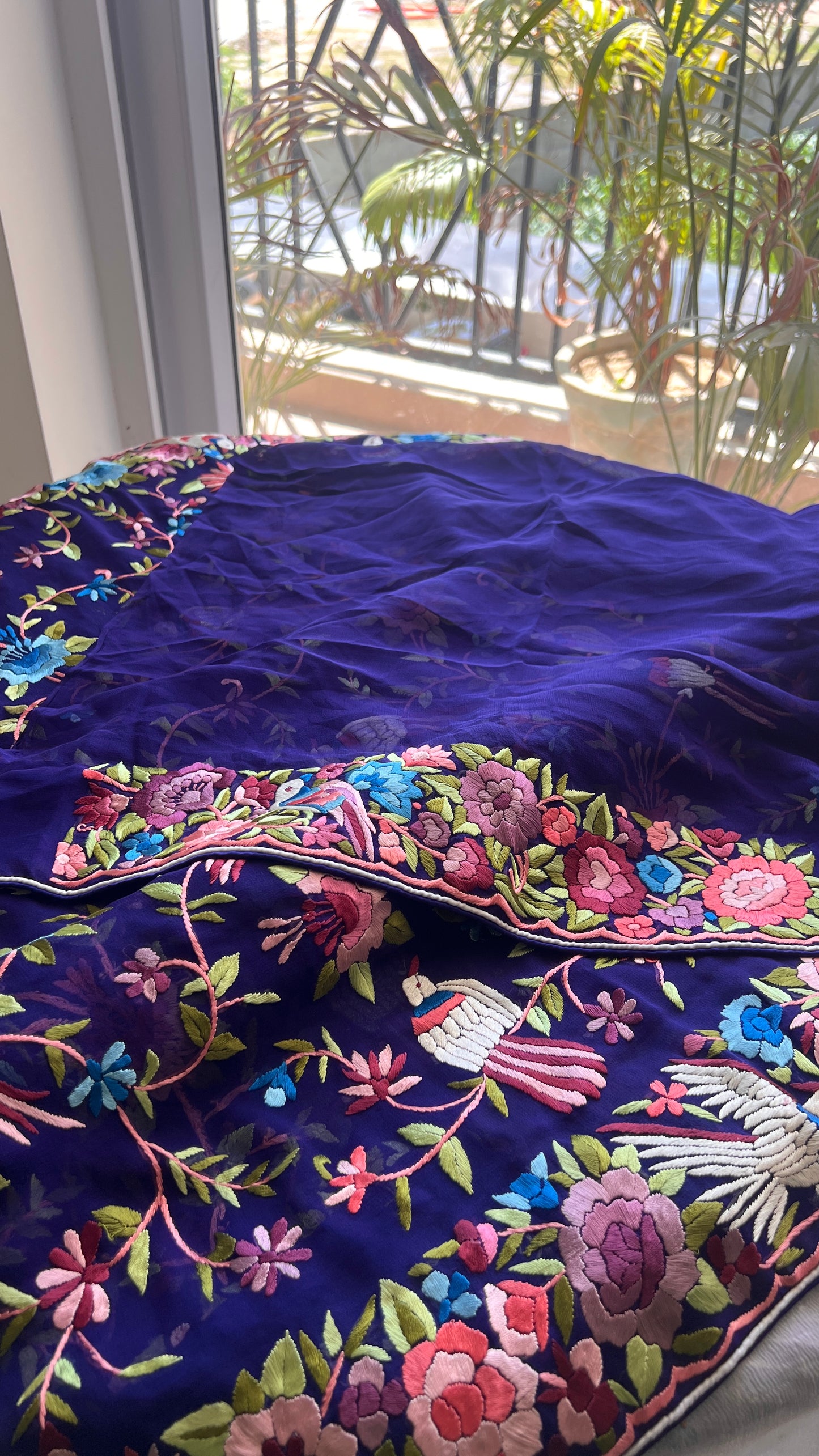 Indigo Blue Masterpiece Parsi Gara Pure Georgette Saree