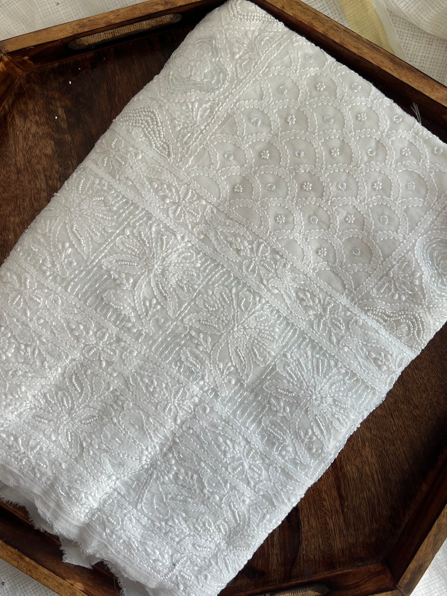 White Chikankari pearl and cut Dana work Kurta and Dupatta