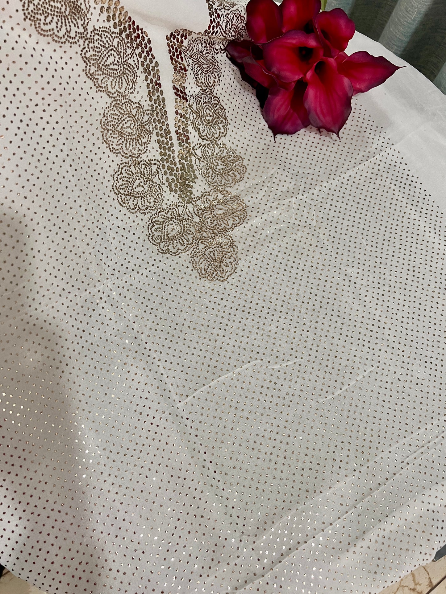 White bareek mukaish work Kurta and Dupatta