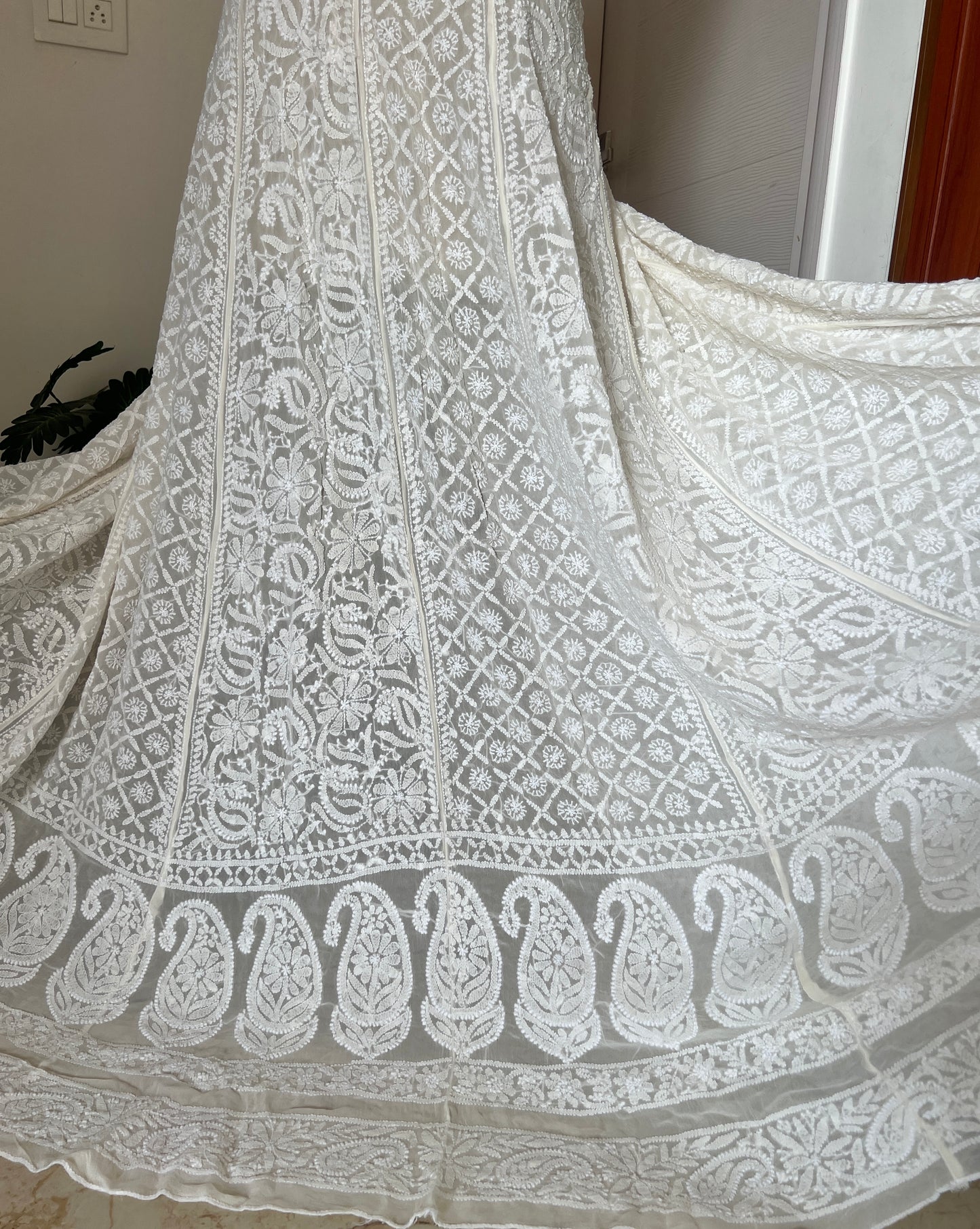 Ivory pure georgette Lehenga Skirt with allover Chikankari