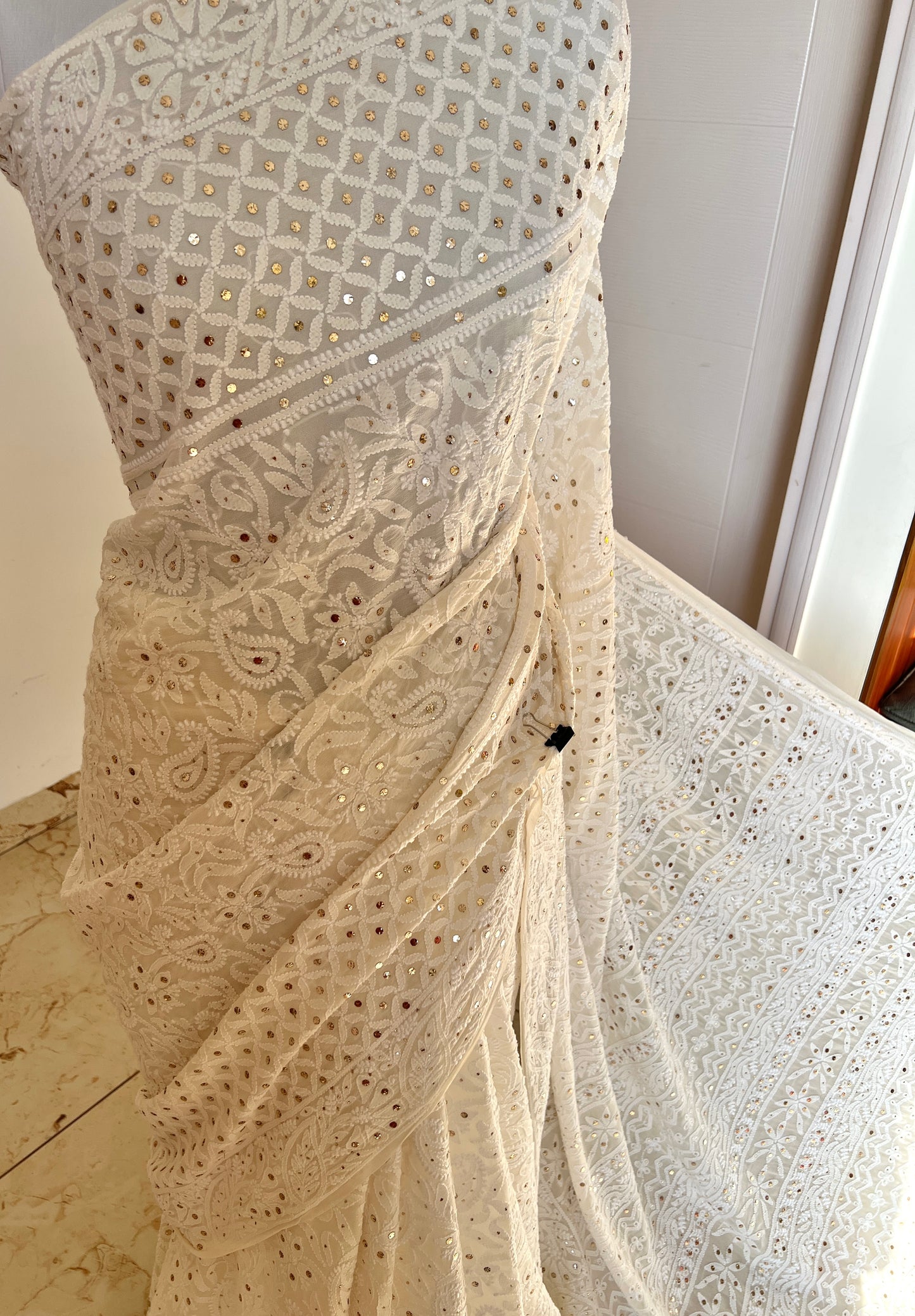 Ivory Ruhani Allover Designer Chikankari and Mukaish Saree