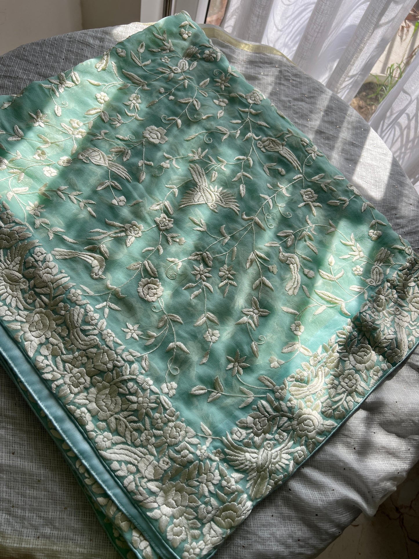 Firozi Masterpiece Parsi Gara Hand Embroidered Dupatta