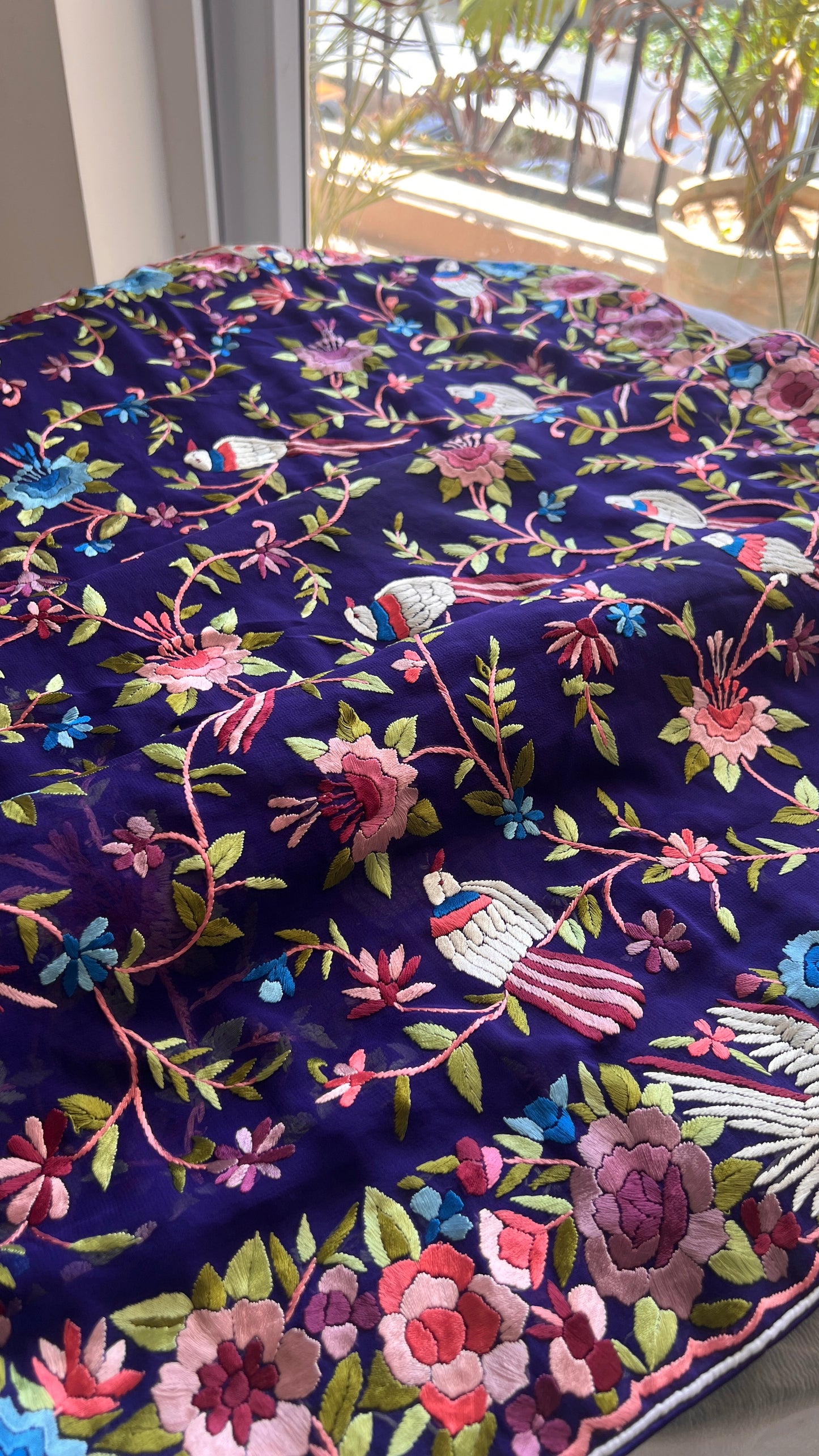 Indigo Blue Masterpiece Parsi Gara Pure Georgette Saree