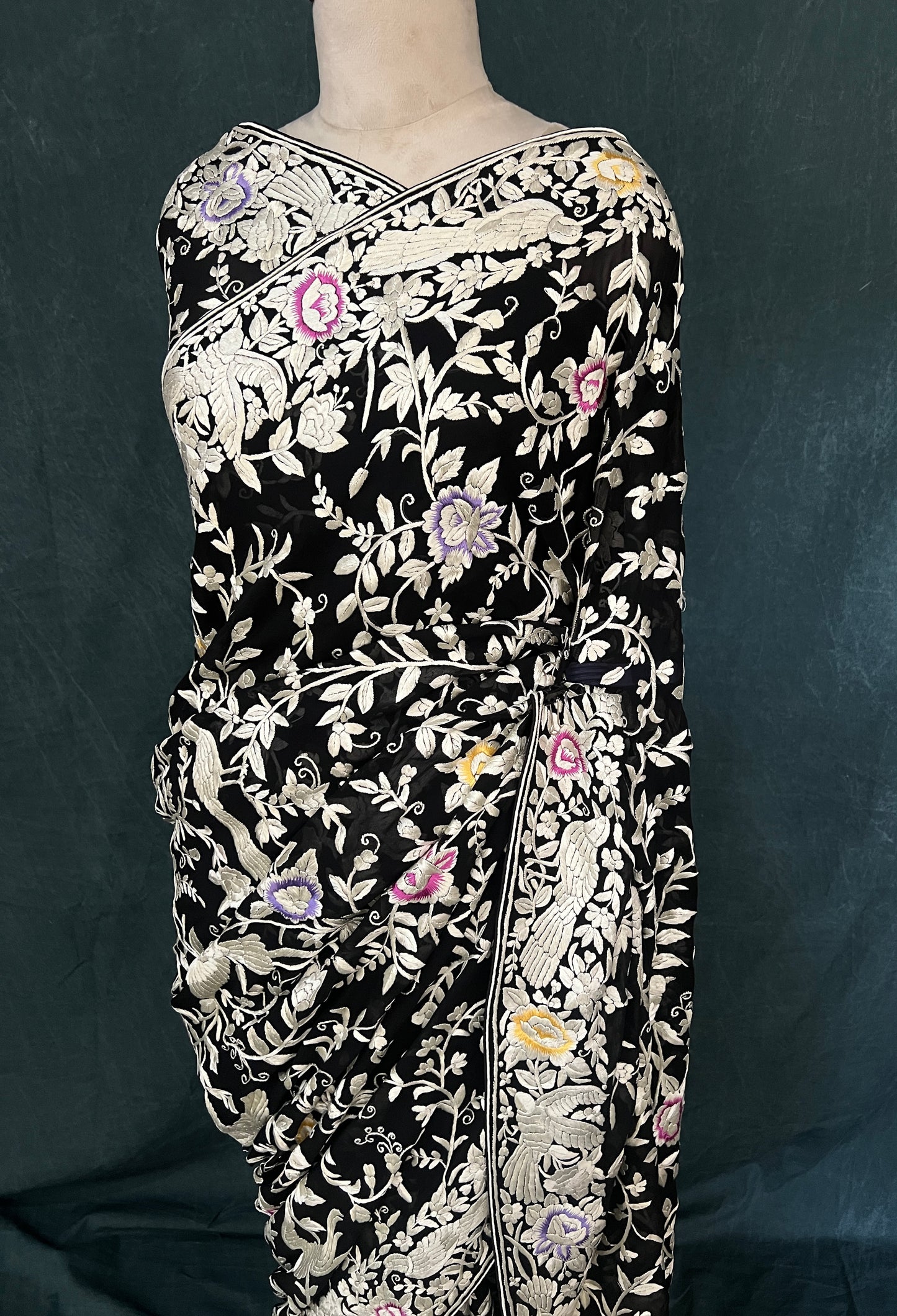 Black Masterpiece Parsi Gara Pure Georgette Saree