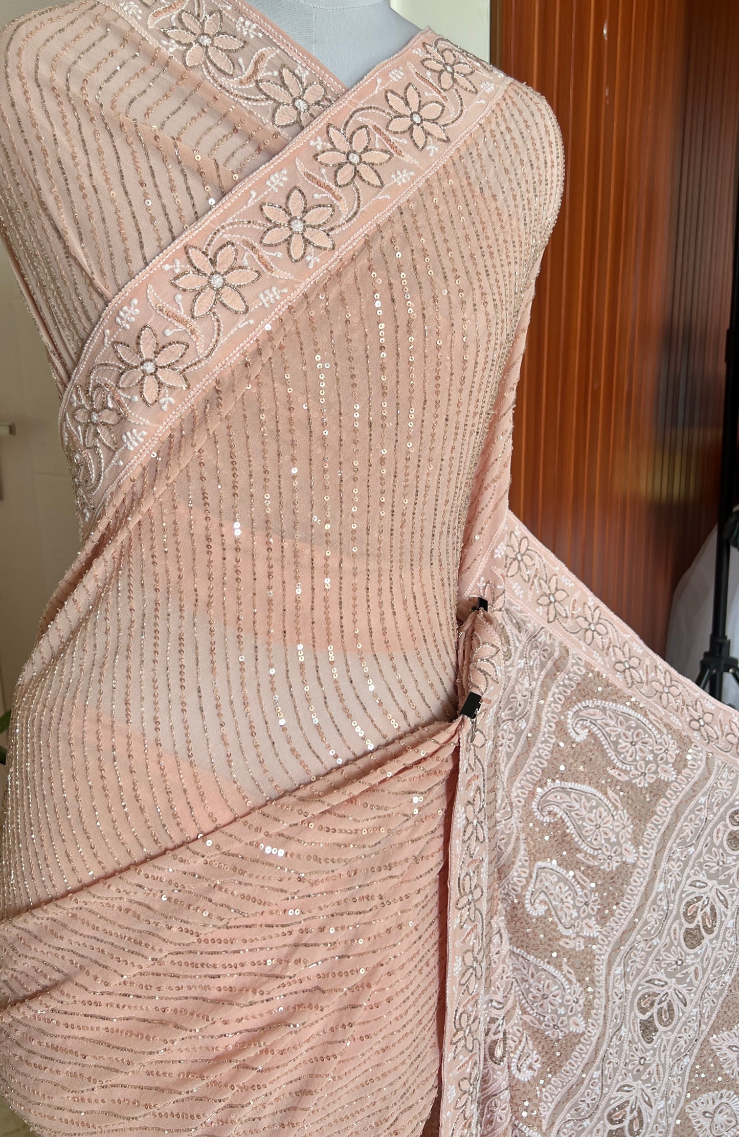 Ruhani Old Rose Chikankari Cut Dana and sequins Saree