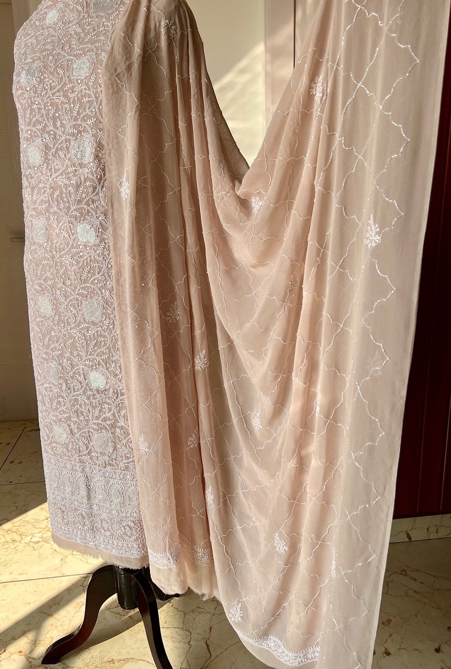 Suhaan Chikankari sequins cut Dana work kurta and dupatta