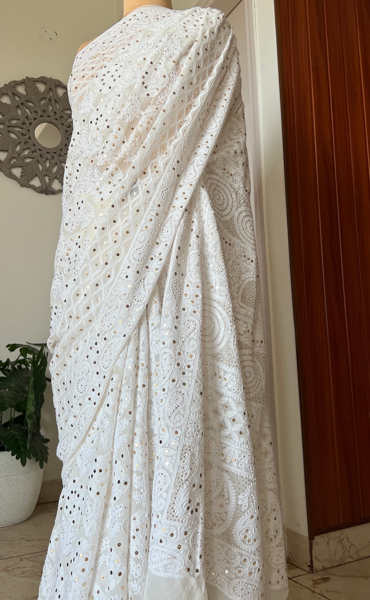 Ruhani Ivory Allover Fine Chikankari and Mukaish Saree