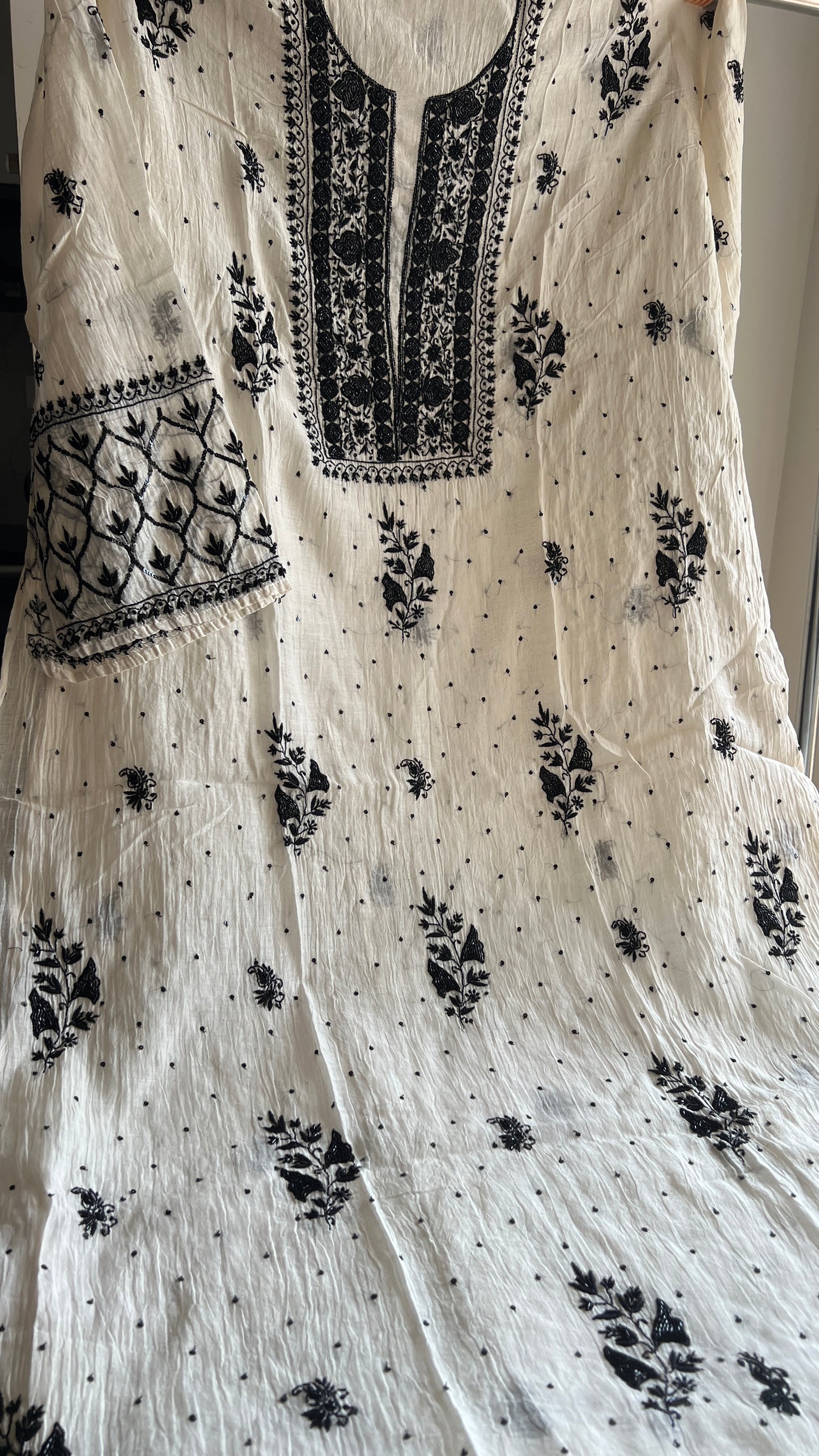 Ivory and black Pure Mul Chanderi Kurta and Dupatta