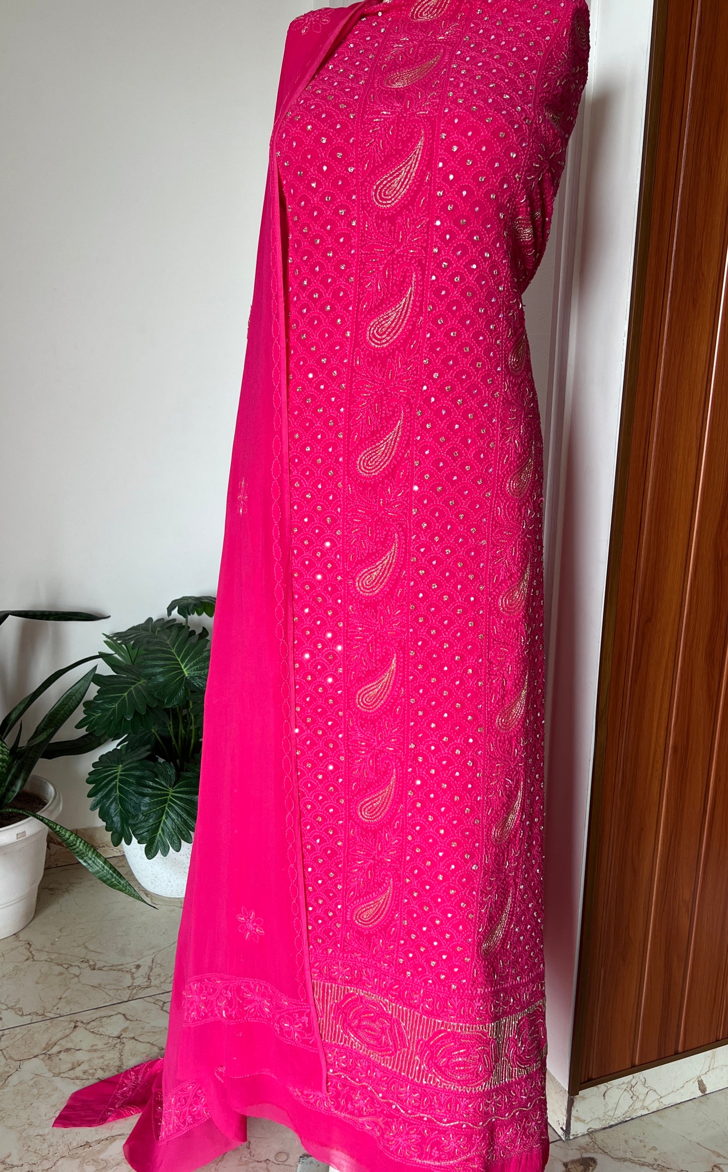 Chikankari golden Cut Dana and aari work Kurta and Dupatta