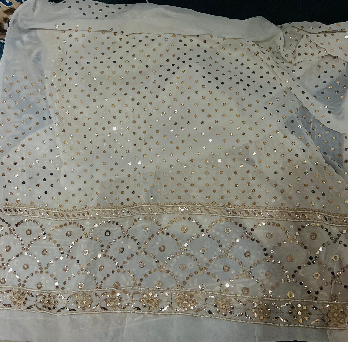Ruhani Heavy Badla and Pearl Embroidered Pure Georgette Wedding Lehenga Set