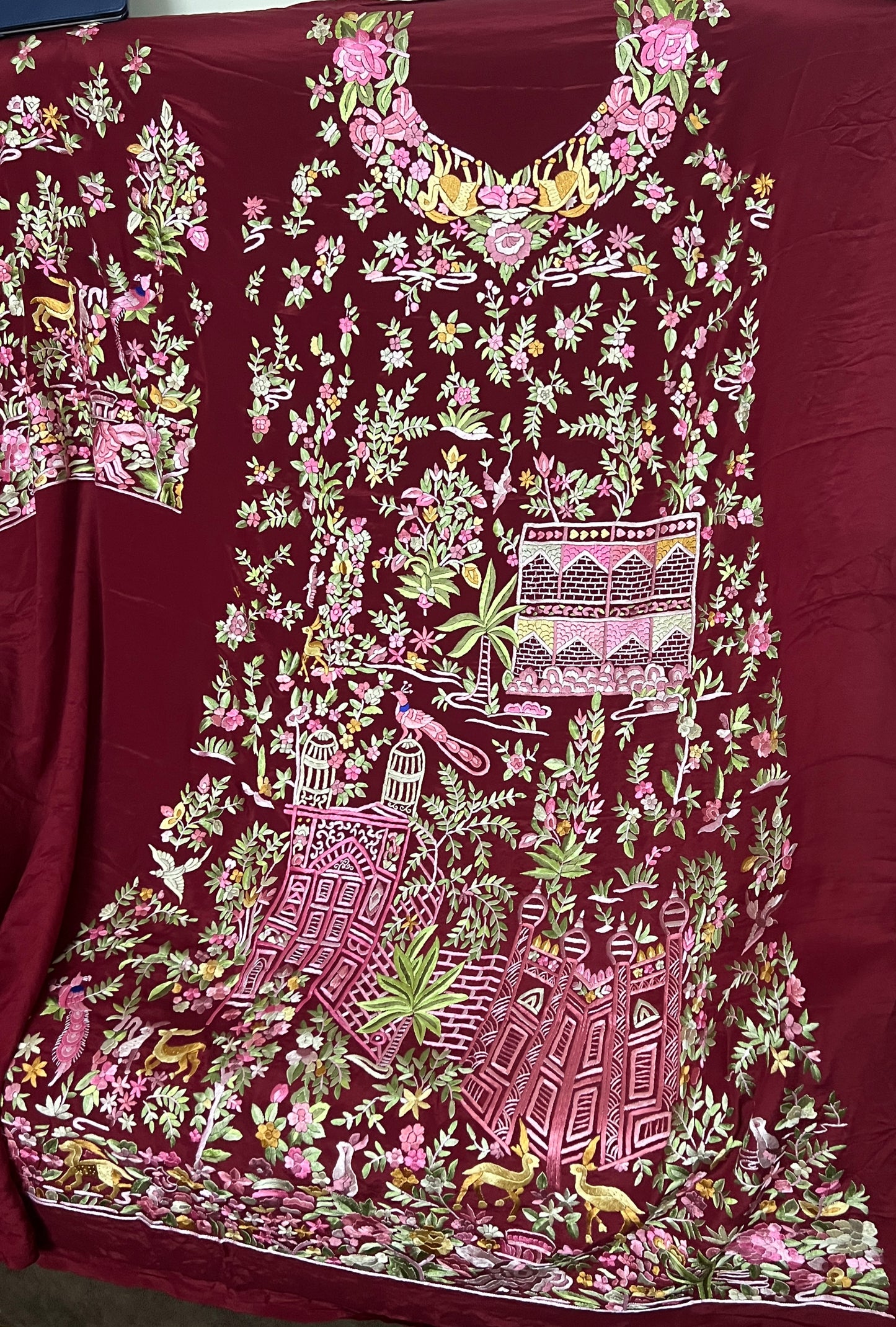 Maroon Masterpiece Hand Embroidered Parsi Gara kurta set
