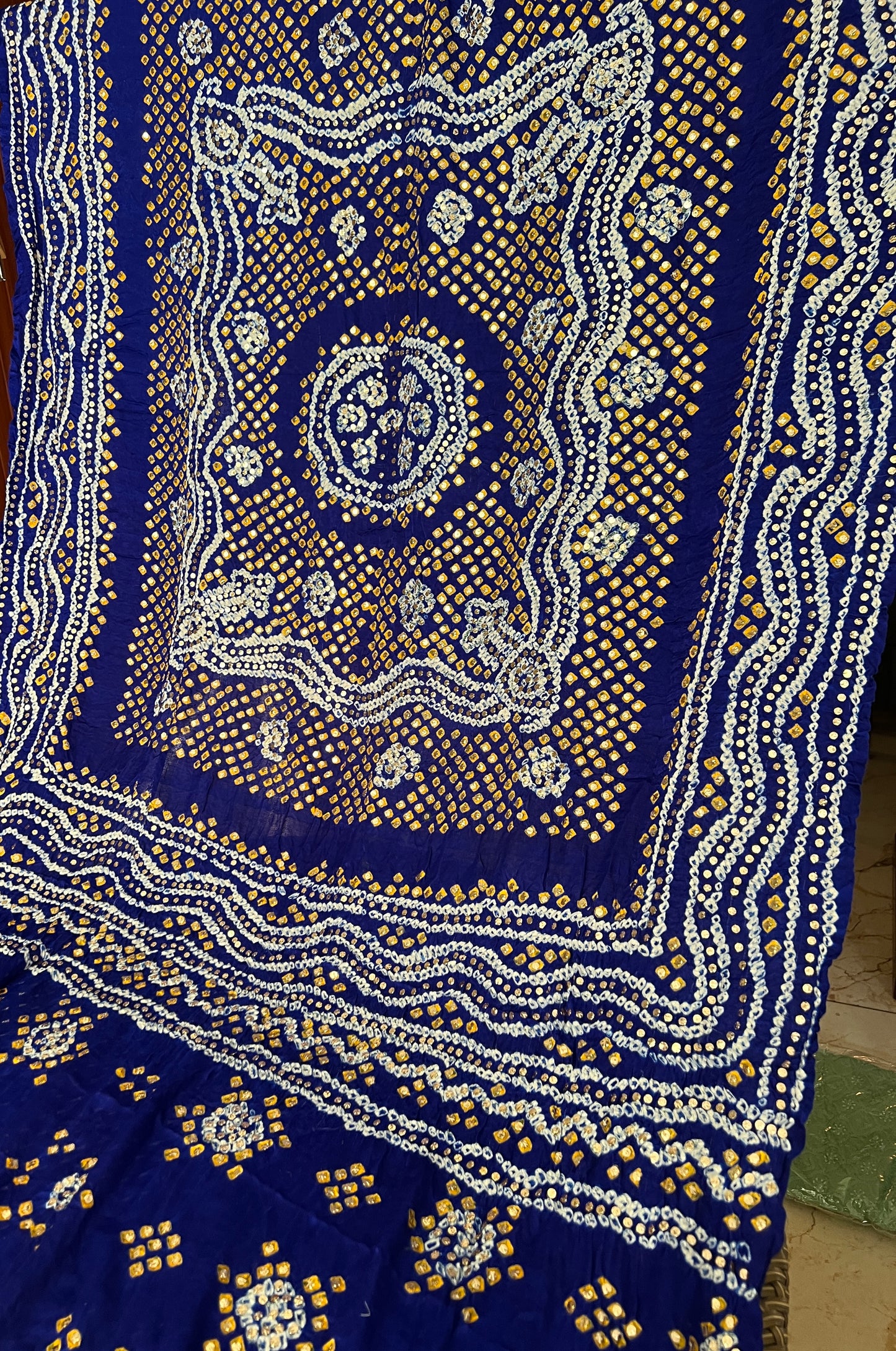 Blue Gajji Silk Bandhej dupatta with mukaish work