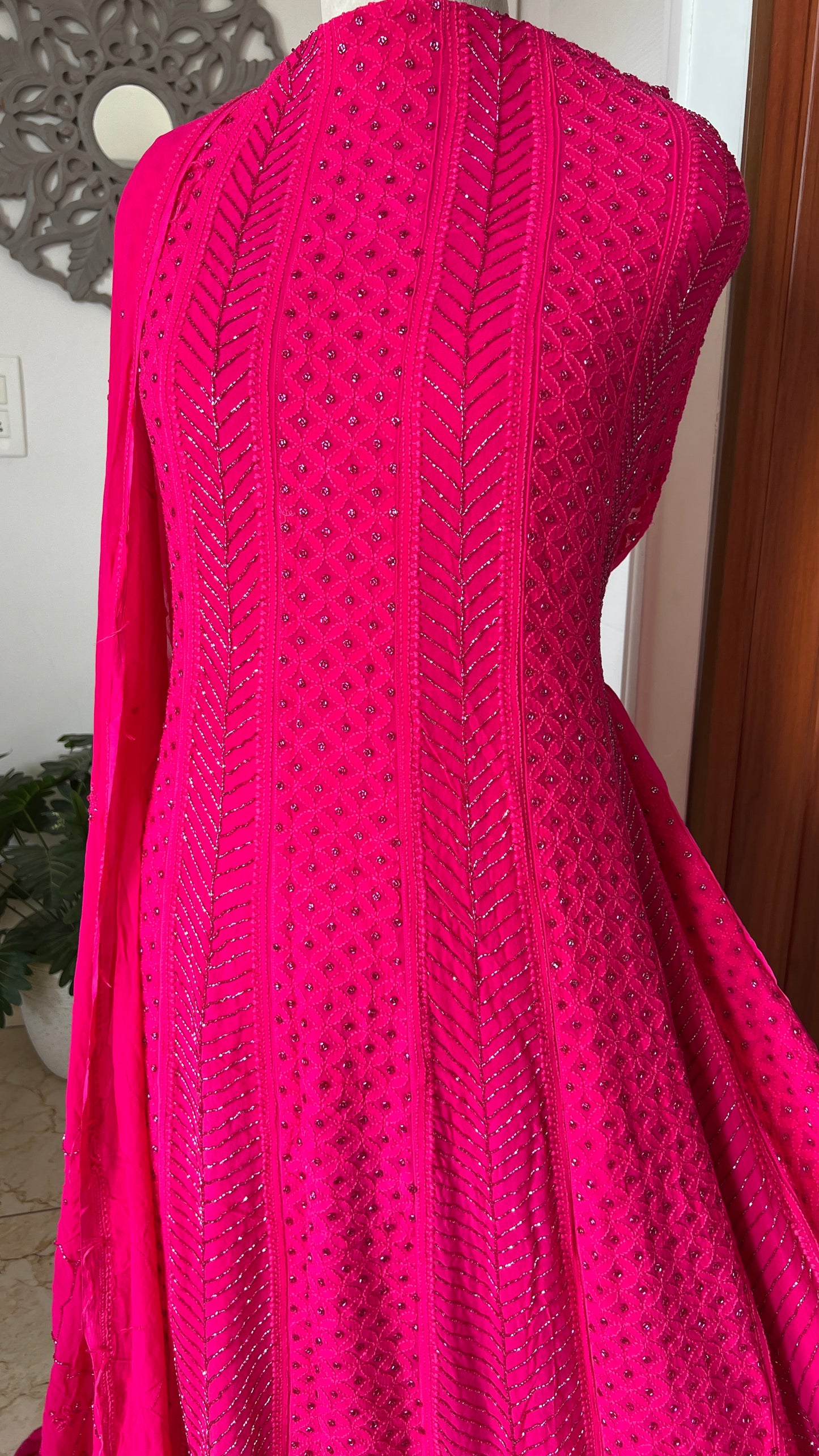 Hot pink Chikankari Sequins and Cut Dana Anarkali