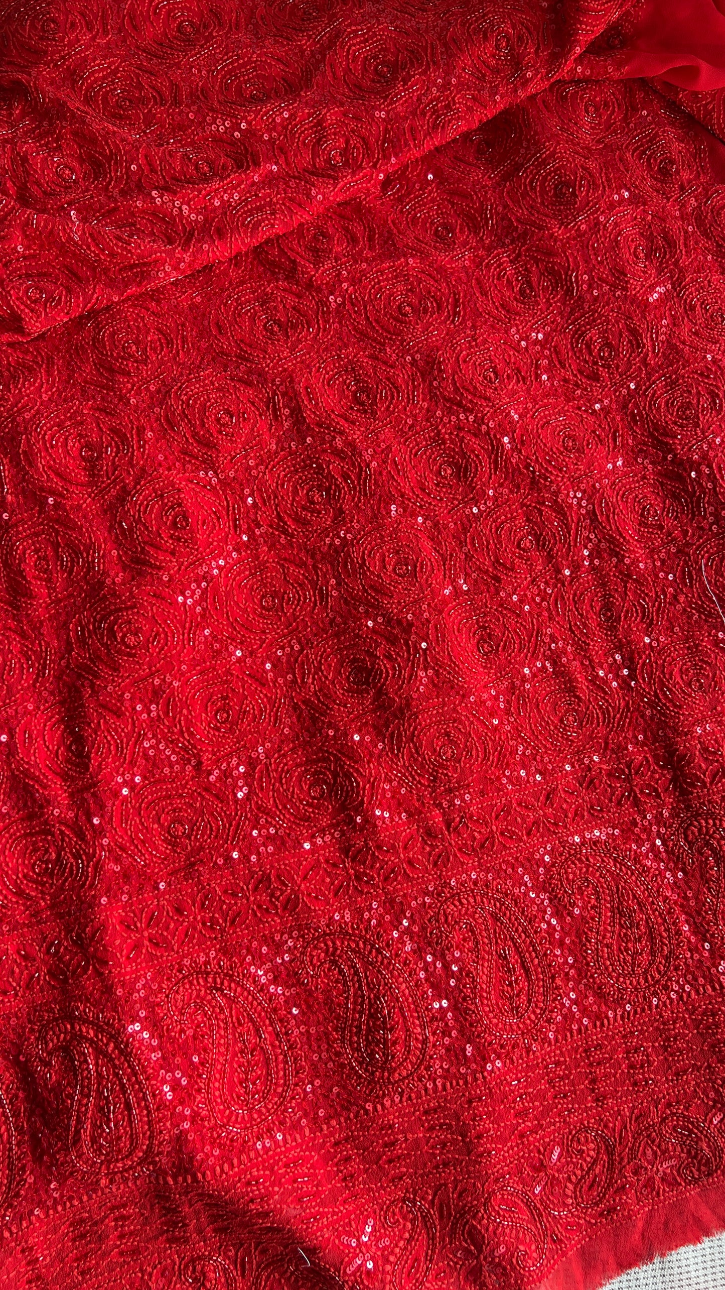 Ruhani Red Chikankari self cut dana sequins kurta and dupatta