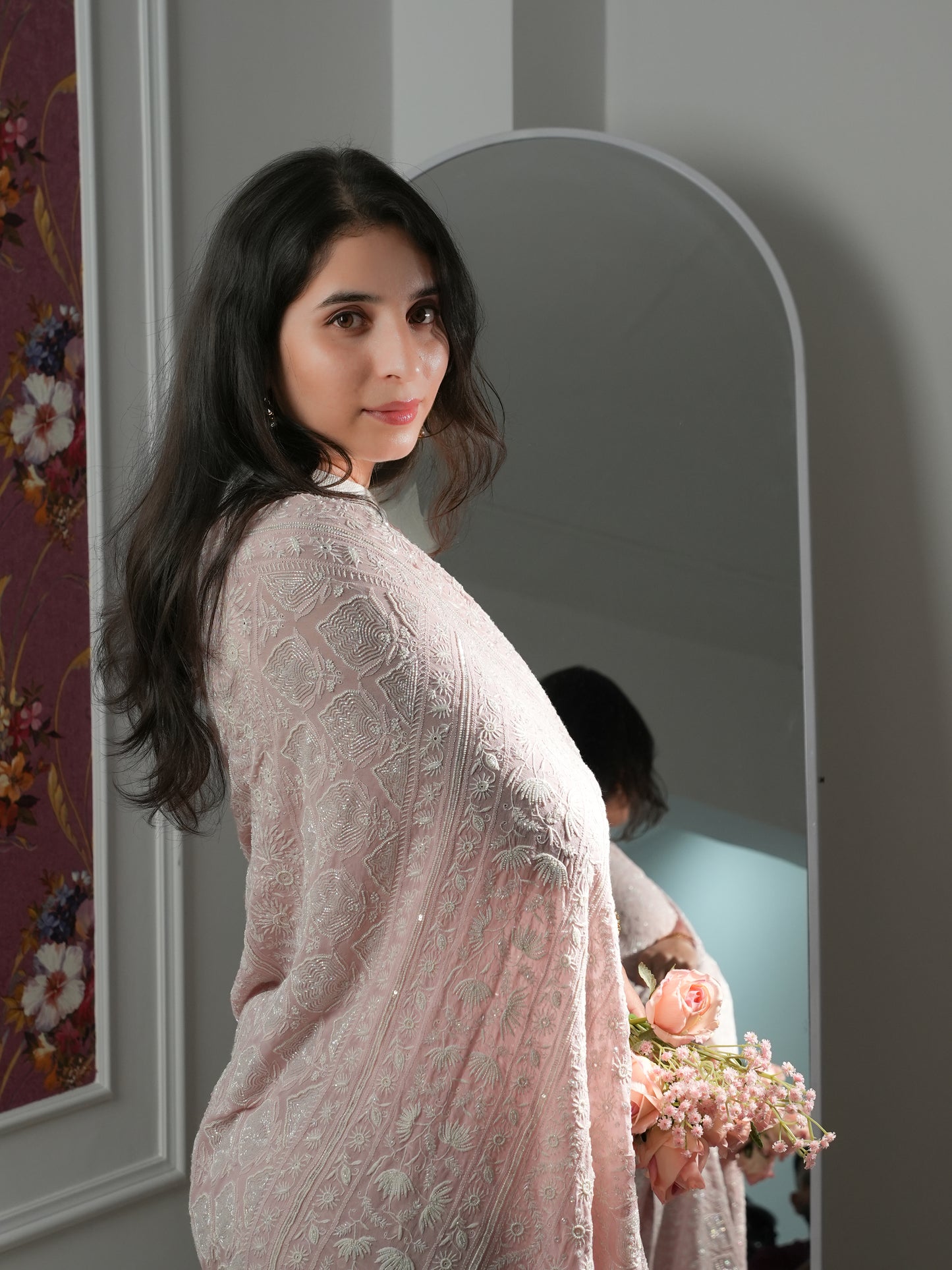 Suhaan Dusty Pink Do Taar Chikankari Heirloom Saree