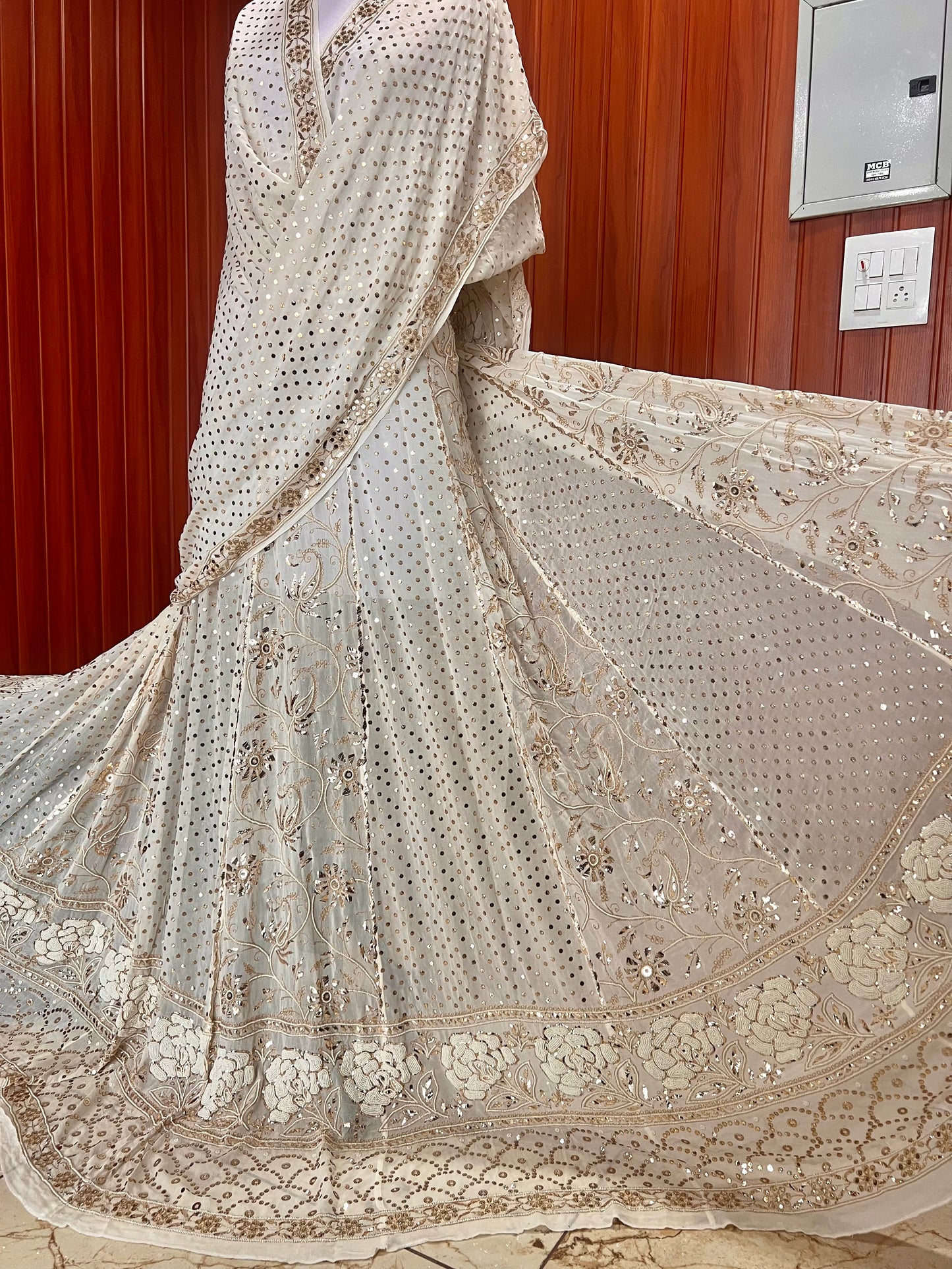 Ruhani Heavy Badla and Pearl Embroidered Pure Georgette Wedding Lehenga Set