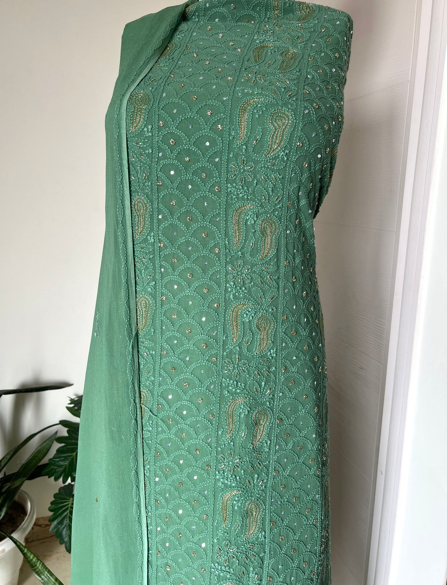 Chikankari golden Cut Dana and aari work Kurta and Dupatta