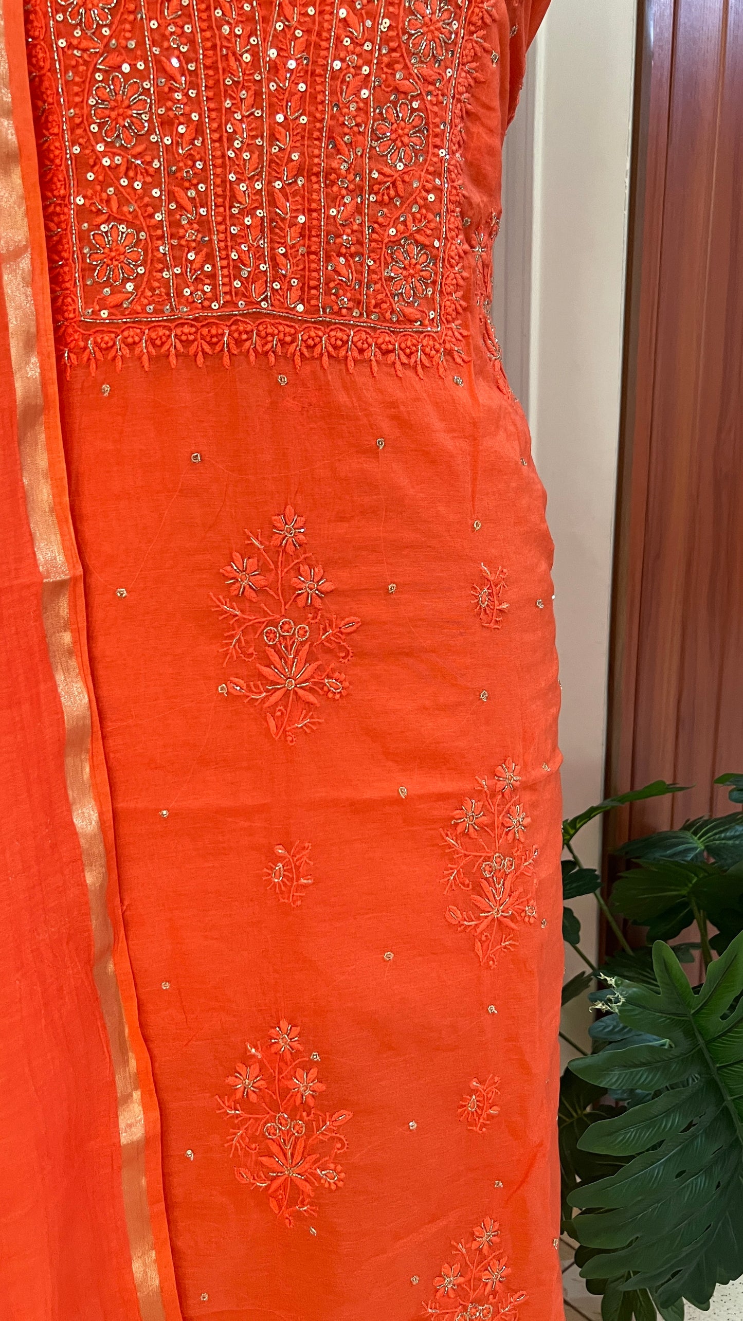 Mul Chanderi Chikankari Kurta and Dupatta Set