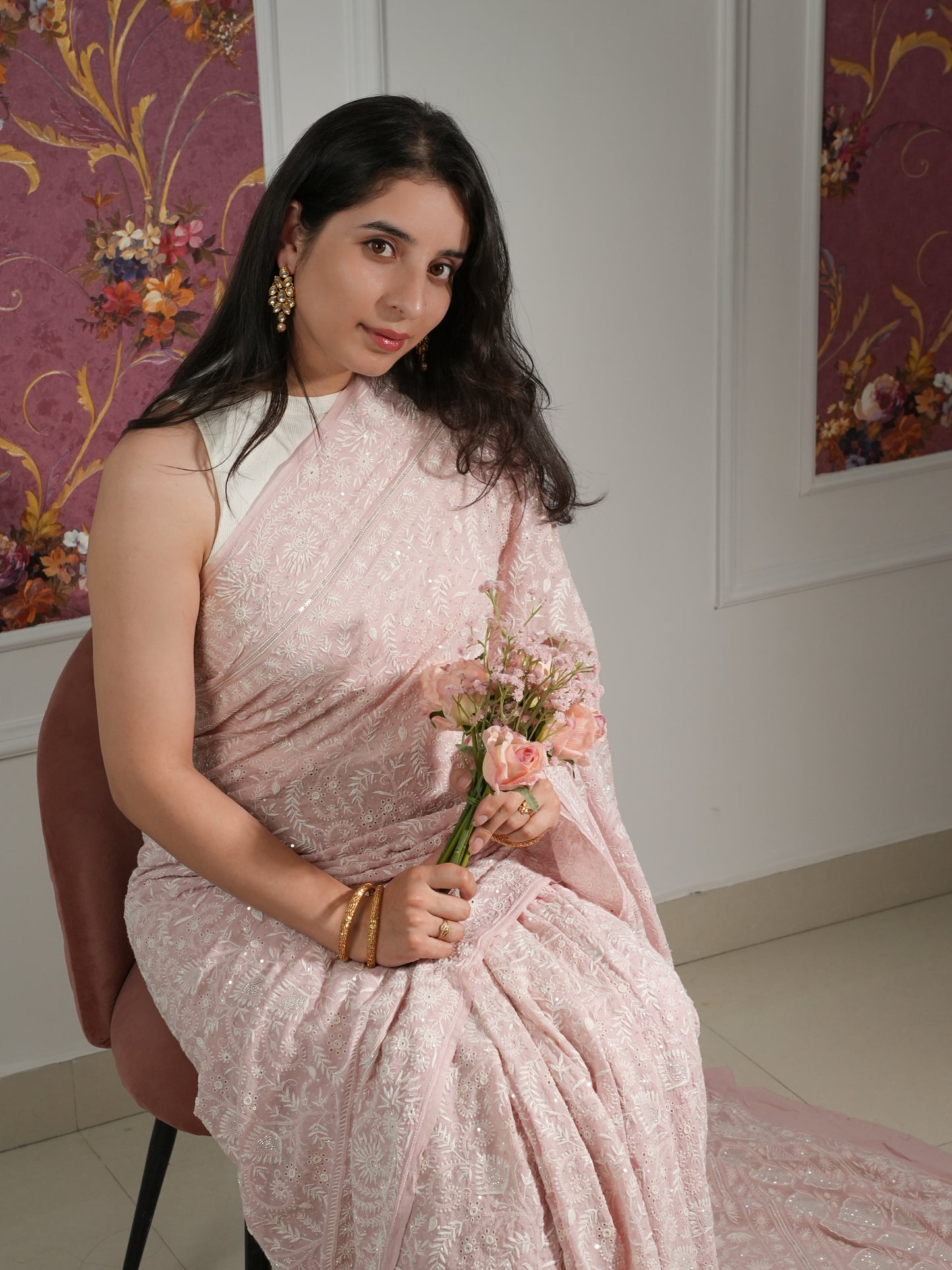 Suhaan Dusty Pink Do Taar Chikankari Heirloom Saree
