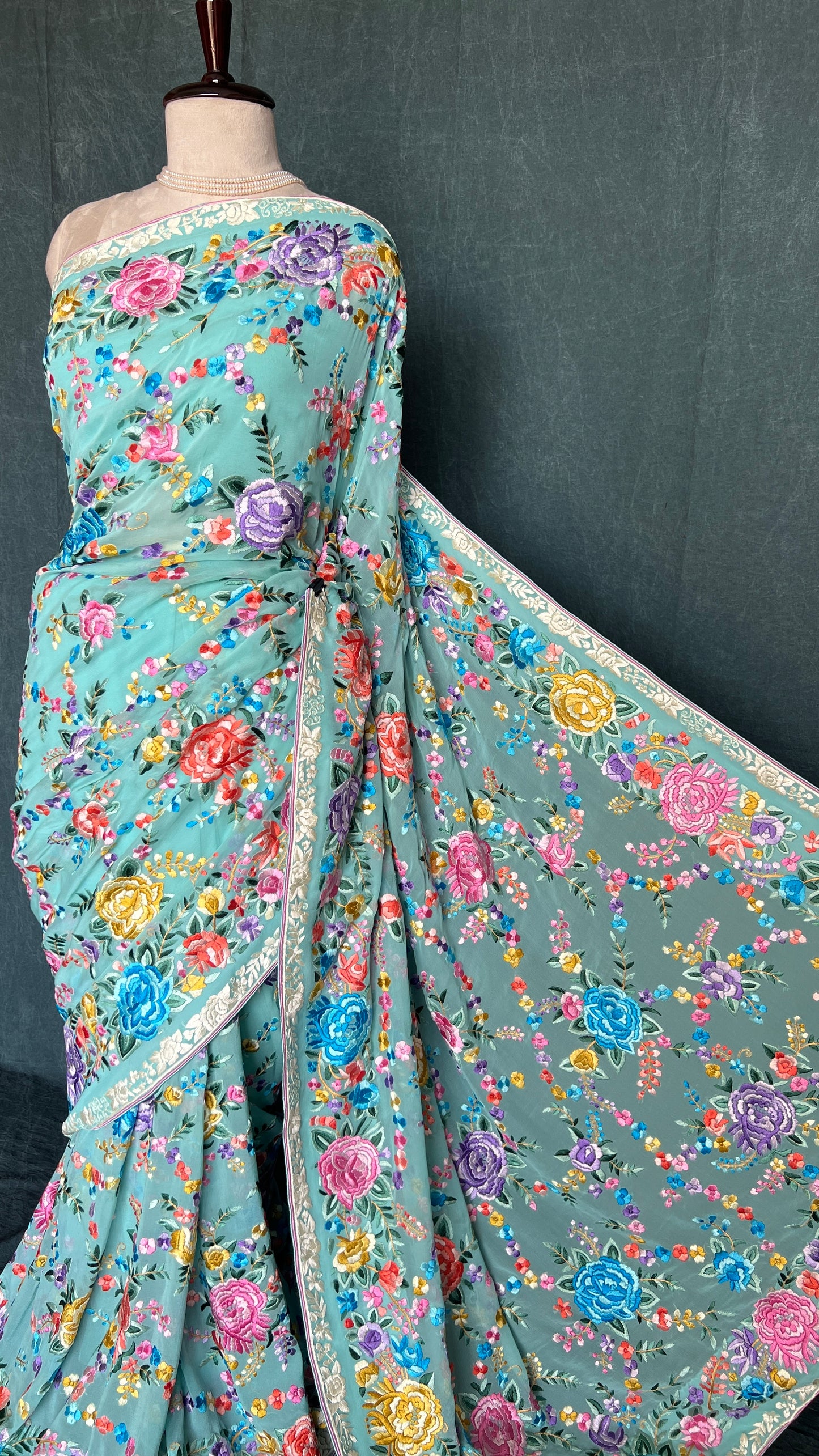 Firozi Masterpiece Parsi Gara Pure Georgette Saree