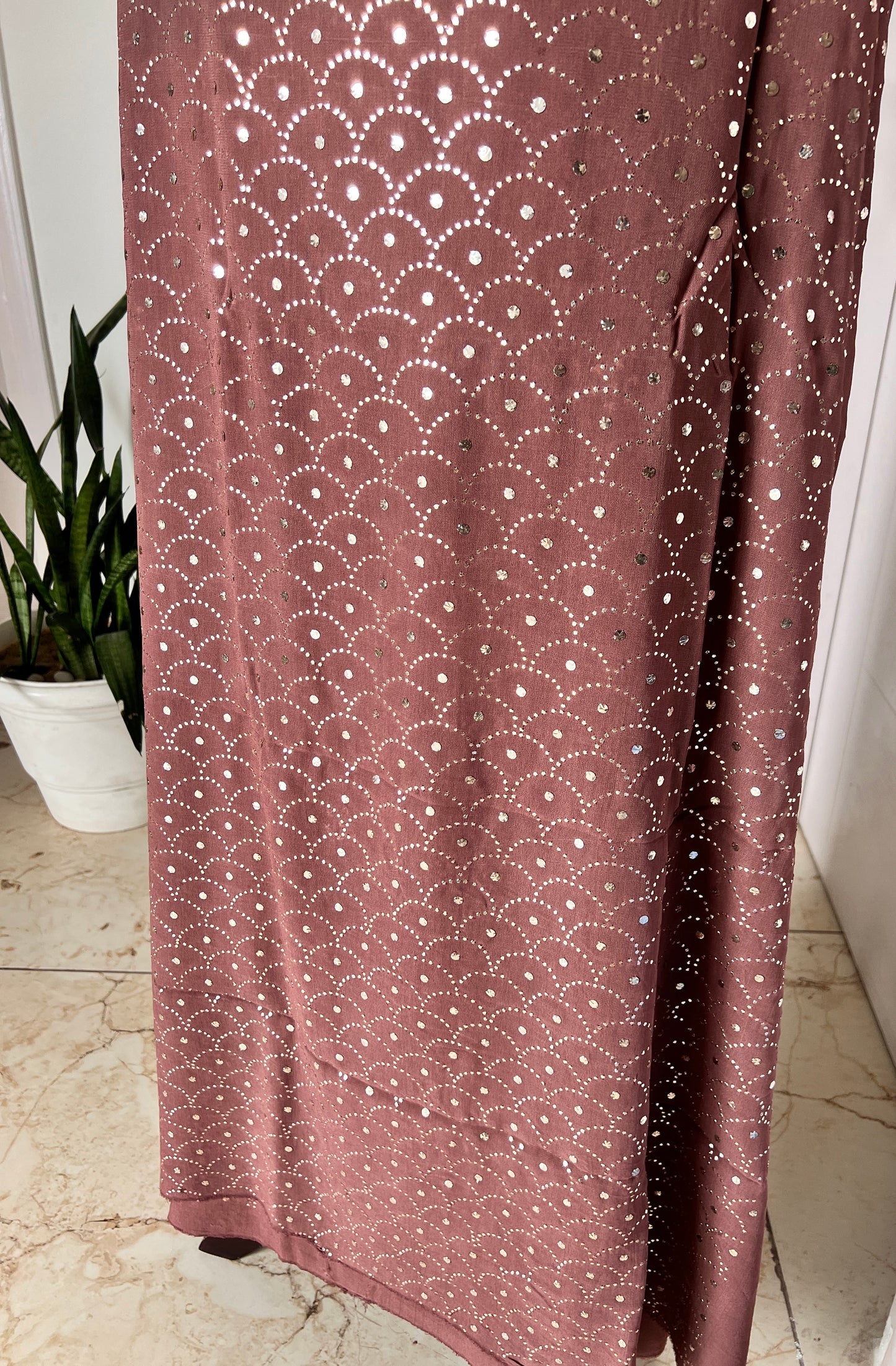 Brown heavy Mukaish Work Kurta and Dupatta Set