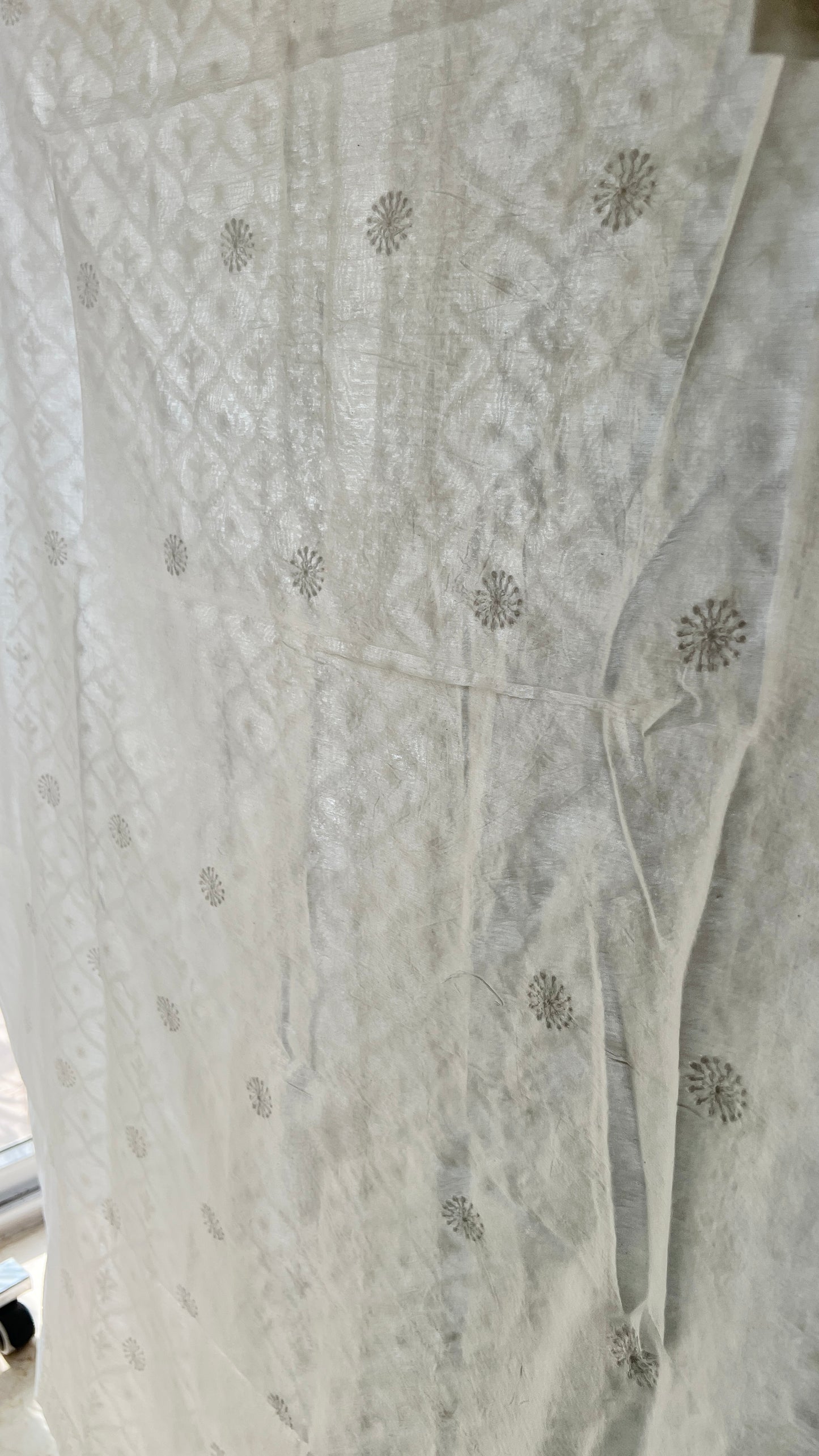 Ivory Chanderi Silk Men's Kurta fabric with fine Chikankari