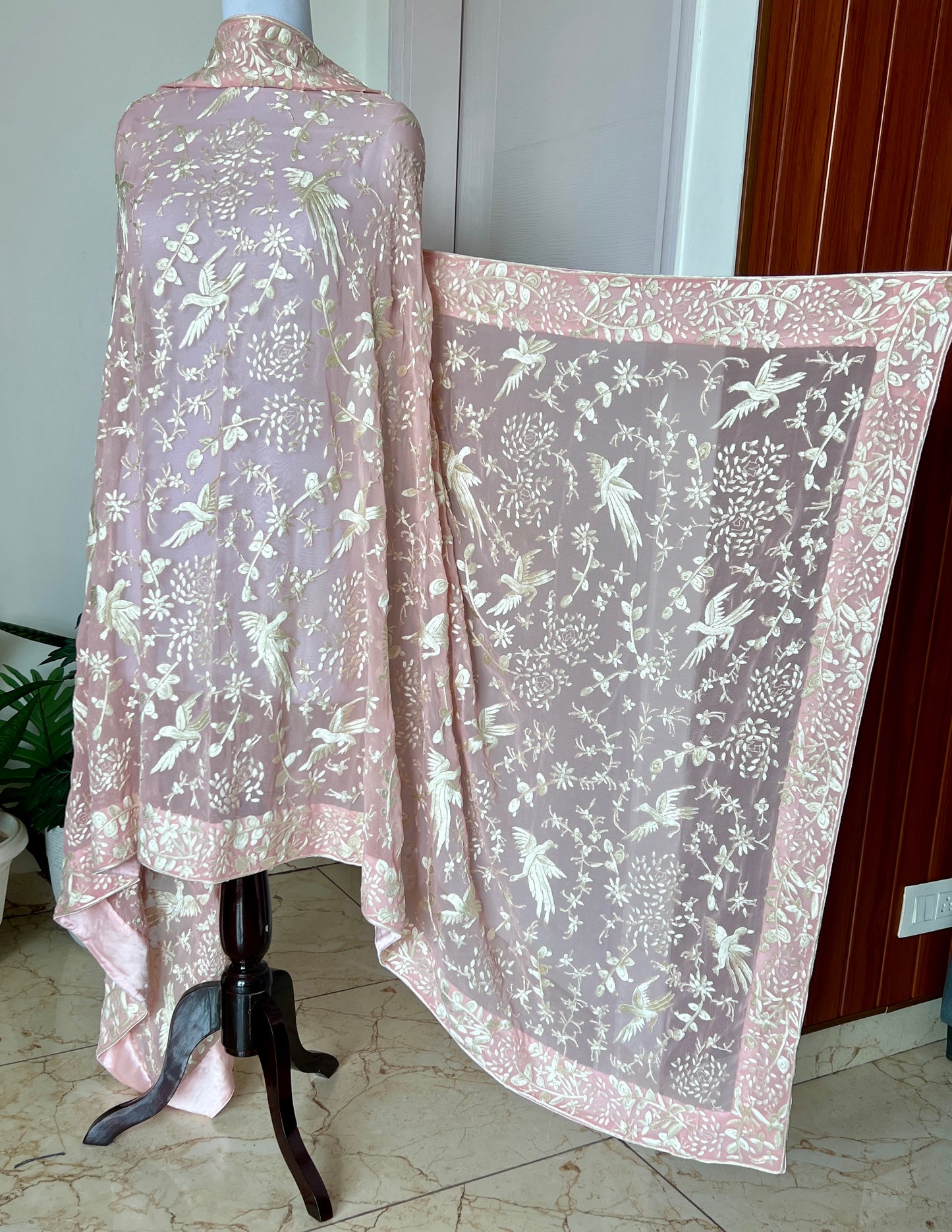 Pink masterpiece Parsi Gara Dupatta Hand Embroidered