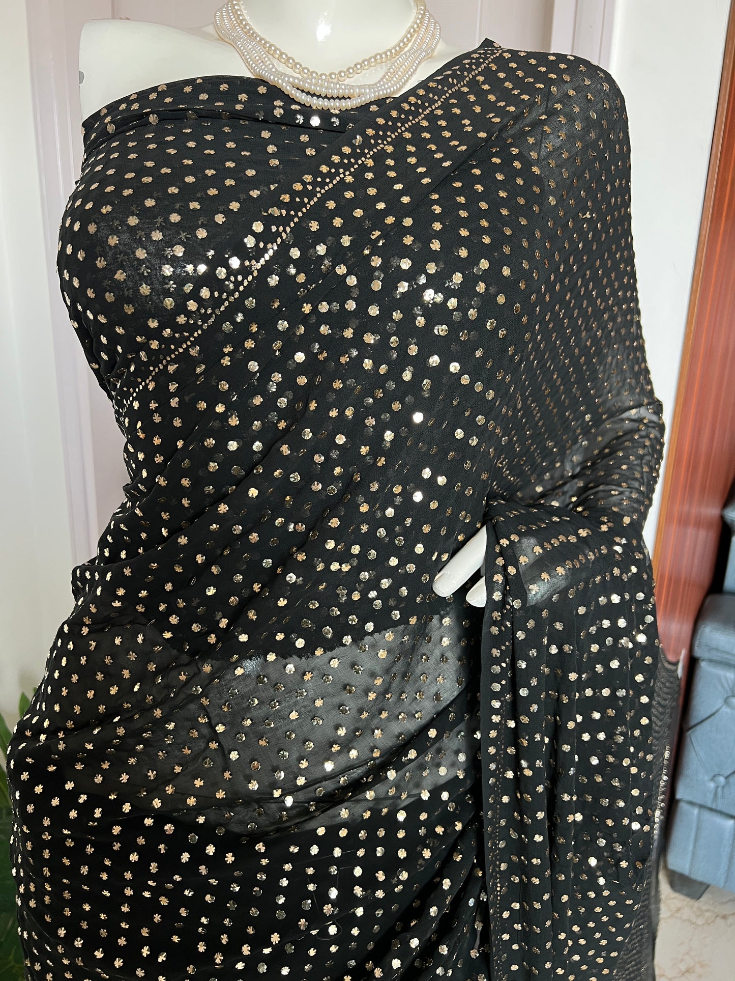 Ruhani Black Allover Mukaish Dana Pure Georgette Saree