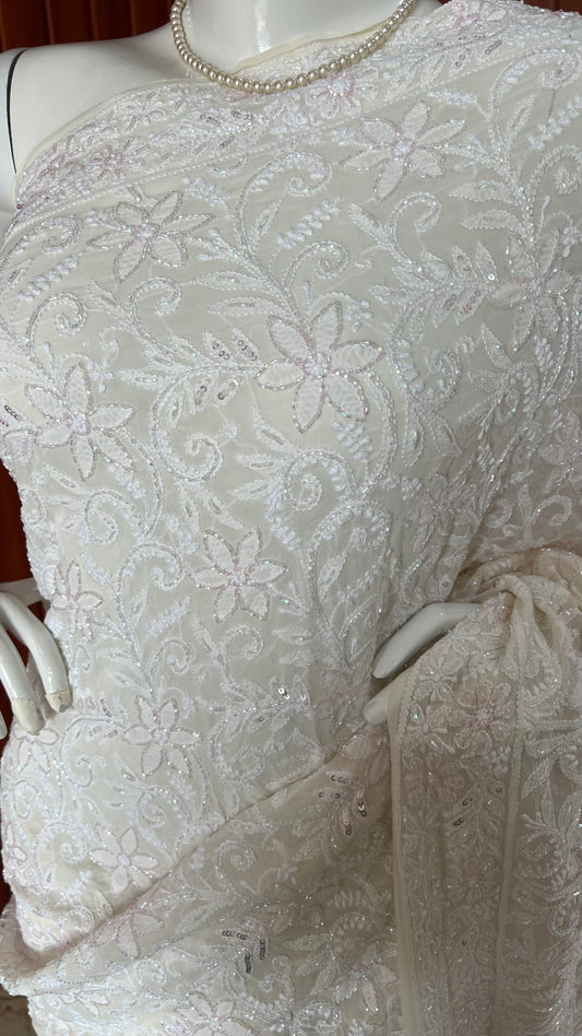Ruhani Ivory Chikankari Cut Dana and Sequins Masterpiece Saree