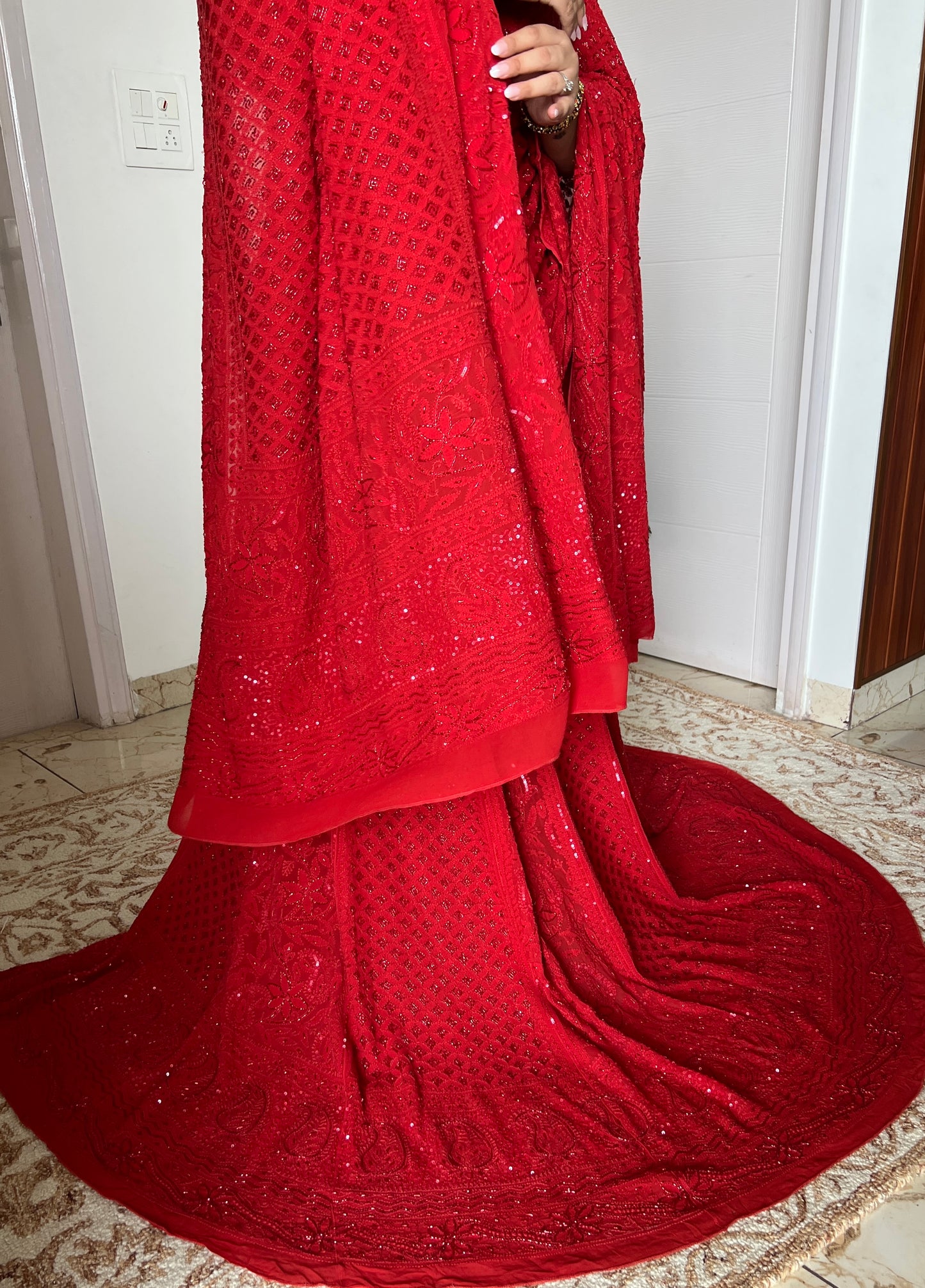 Ruhani Surkh Laal Chikankari Cut Dana Sequins Wedding Lehenga